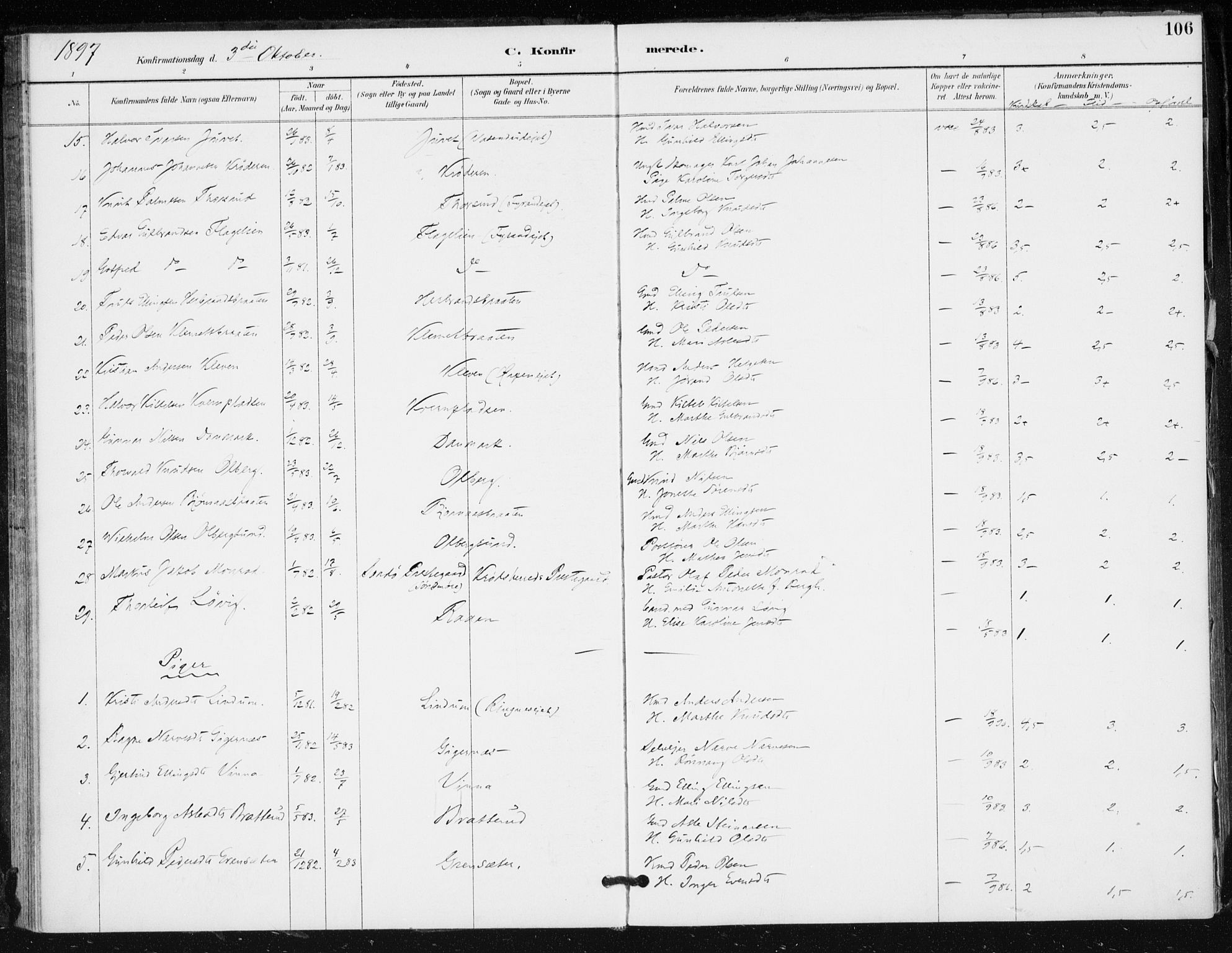 Krødsherad kirkebøker, SAKO/A-19/F/Fa/L0006: Parish register (official) no. 6, 1889-1899, p. 106