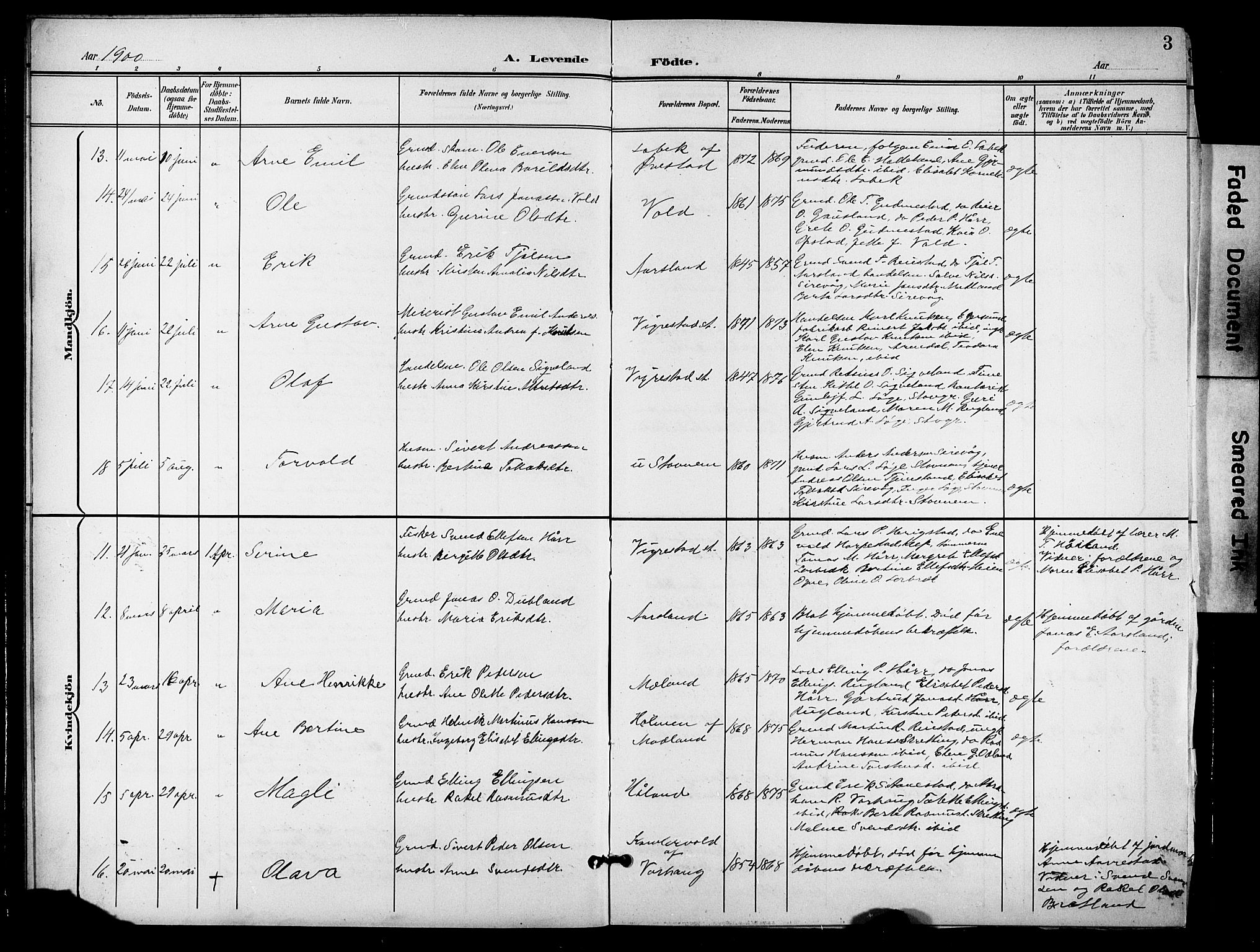 Hå sokneprestkontor, AV/SAST-A-101801/001/30BB/L0006: Parish register (copy) no. B 6, 1900-1924, p. 3