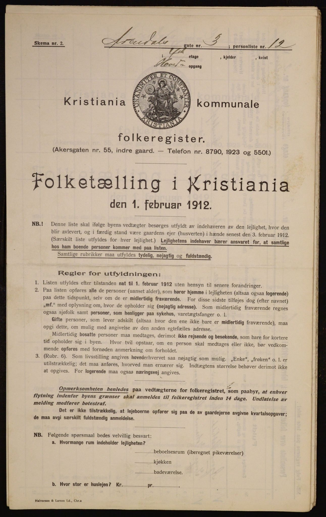 OBA, Municipal Census 1912 for Kristiania, 1912, p. 1901