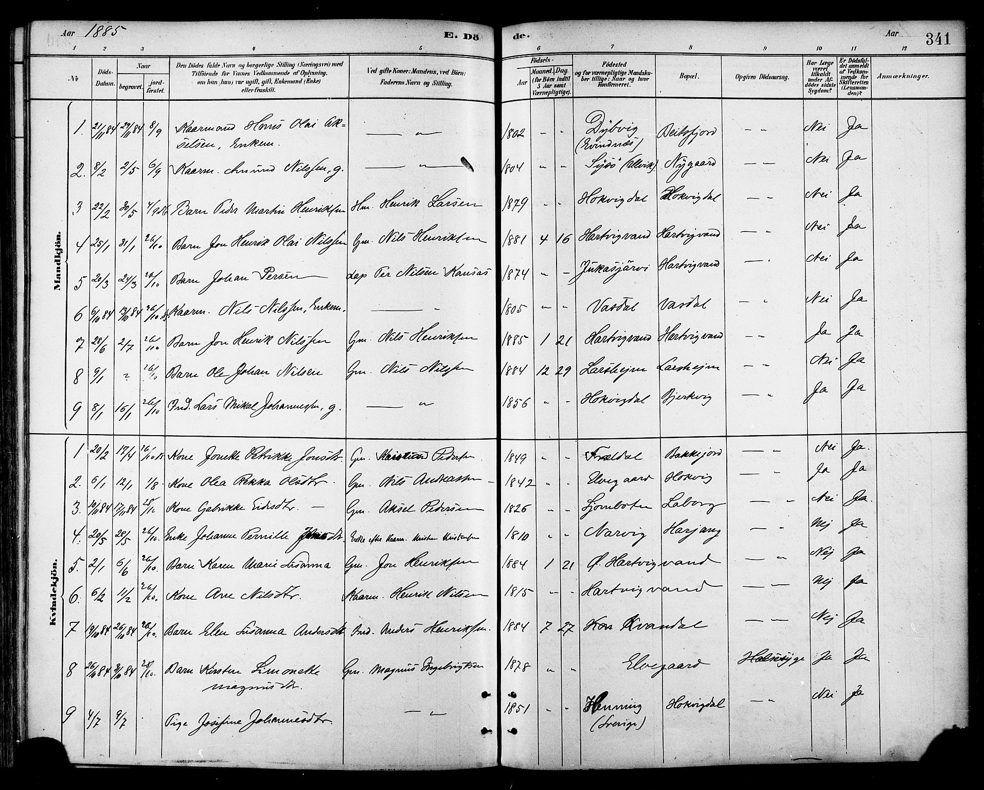 Ministerialprotokoller, klokkerbøker og fødselsregistre - Nordland, AV/SAT-A-1459/866/L0938: Parish register (official) no. 866A01, 1879-1893, p. 341