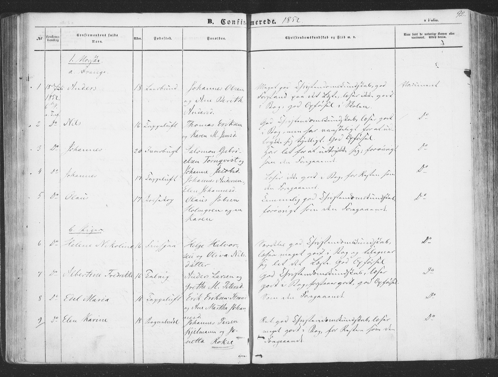 Talvik sokneprestkontor, SATØ/S-1337/H/Ha/L0010kirke: Parish register (official) no. 10, 1852-1864, p. 92