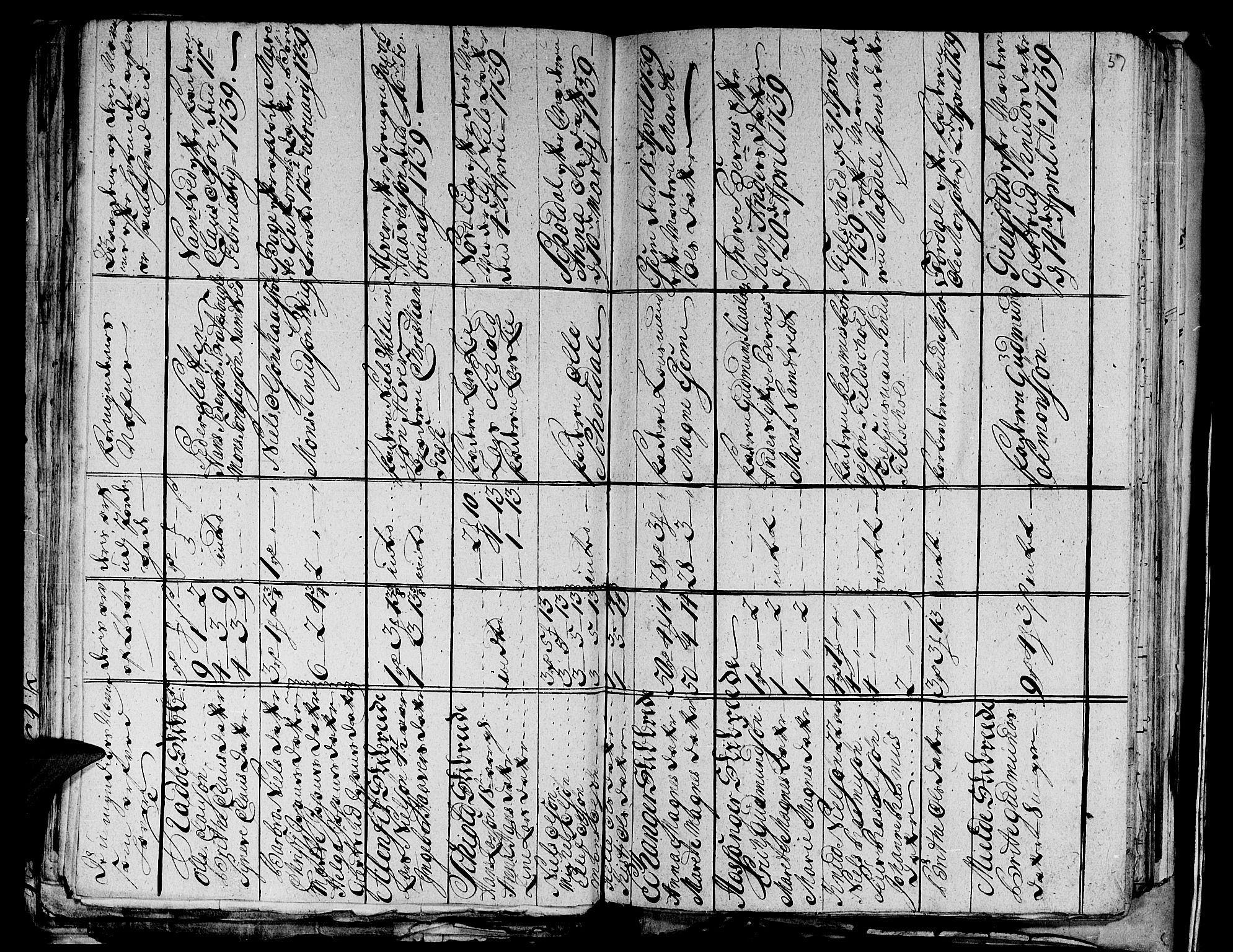 Stiftamtmannen i Bergen, AV/SAB-A-100006/F/Fd/Fdd/0003 / Lnr. 1972 - Nordhordland, 1731-1748, p. 56b-57a