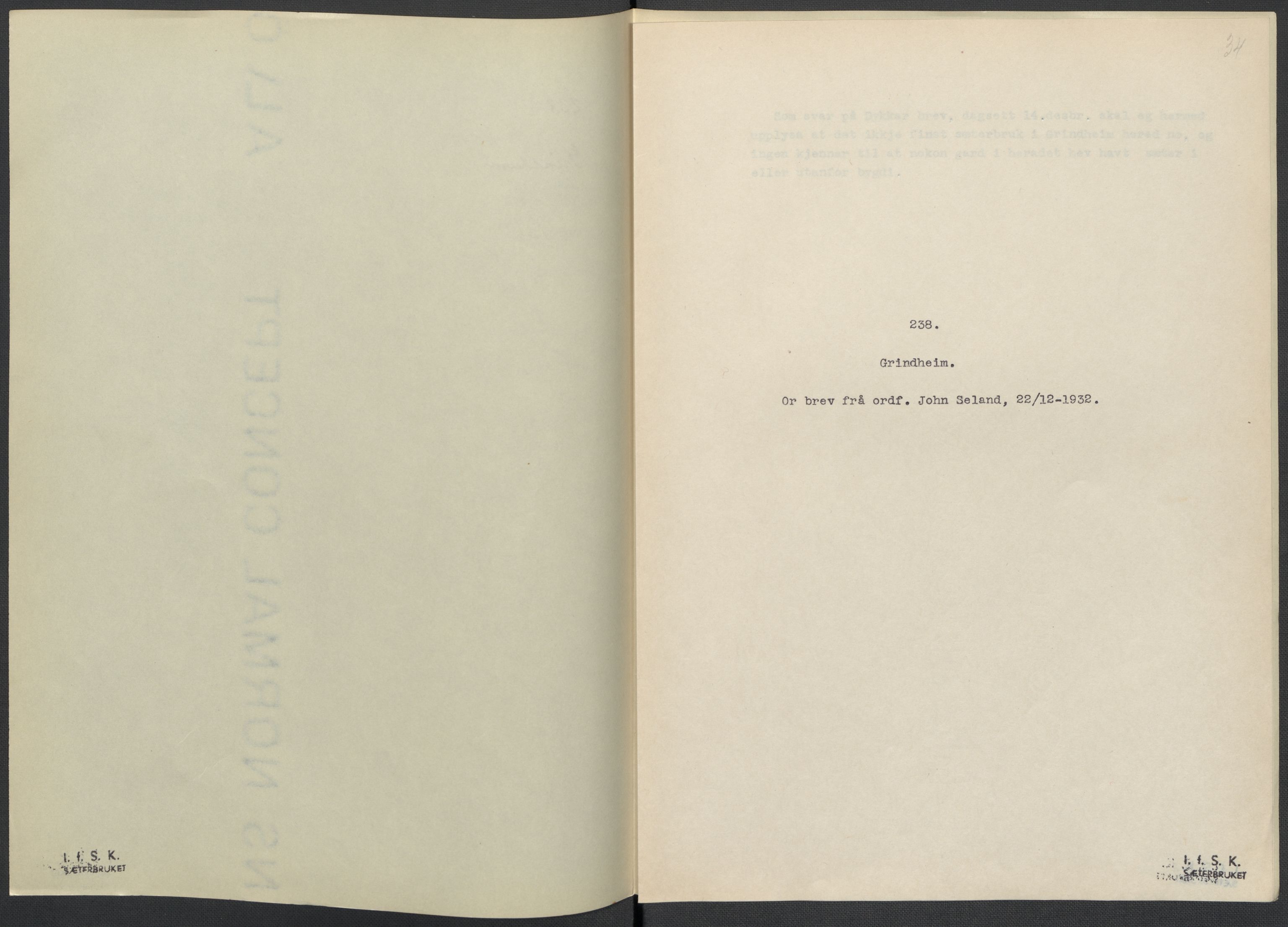 Instituttet for sammenlignende kulturforskning, AV/RA-PA-0424/F/Fc/L0008/0003: Eske B8: / Vest-Agder (perm XXI), 1932-1935, p. 34