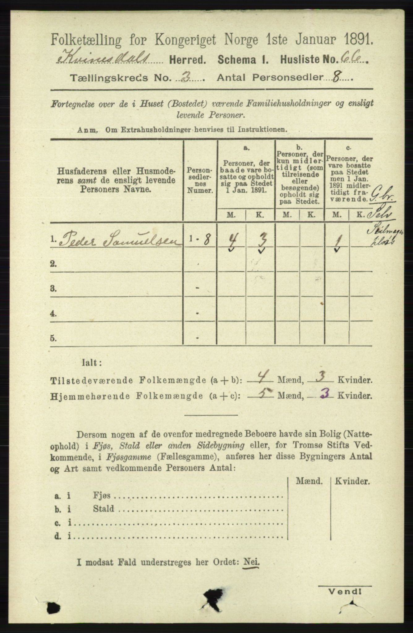 RA, 1891 census for 1037 Kvinesdal, 1891, p. 1021