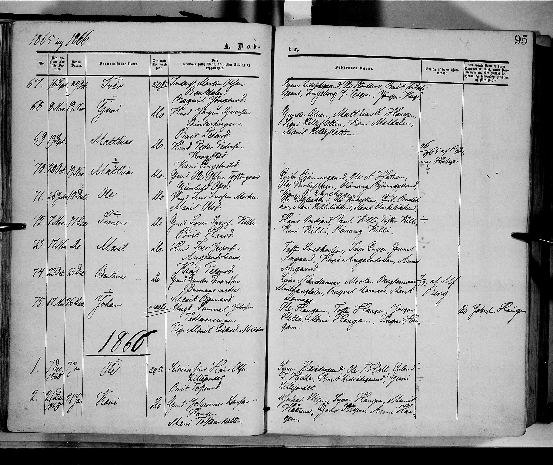 Dovre prestekontor, AV/SAH-PREST-066/H/Ha/Haa/L0001: Parish register (official) no. 1, 1854-1878, p. 95