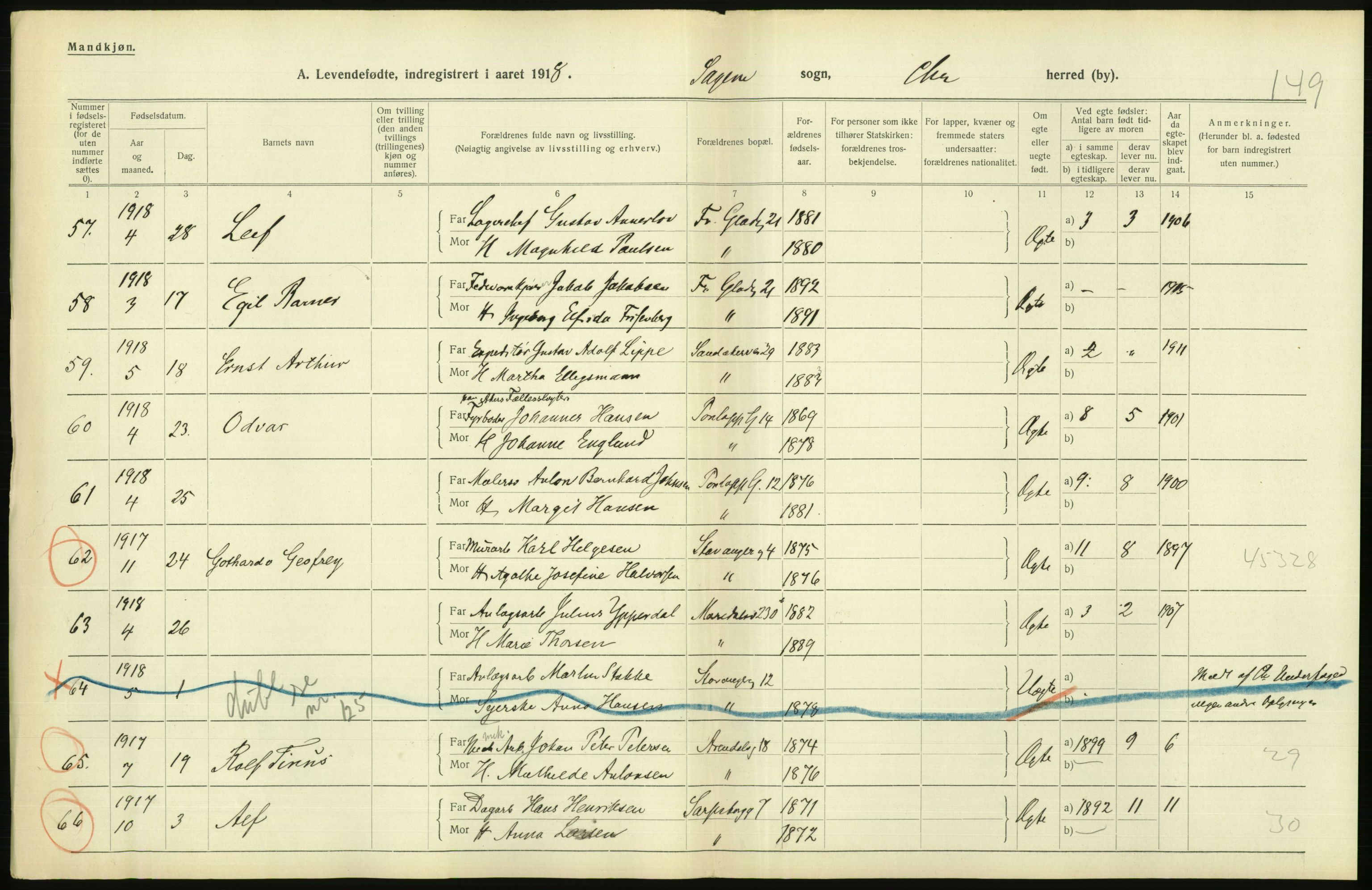 Statistisk sentralbyrå, Sosiodemografiske emner, Befolkning, AV/RA-S-2228/D/Df/Dfb/Dfbh/L0008: Kristiania: Levendefødte menn og kvinner., 1918, p. 818