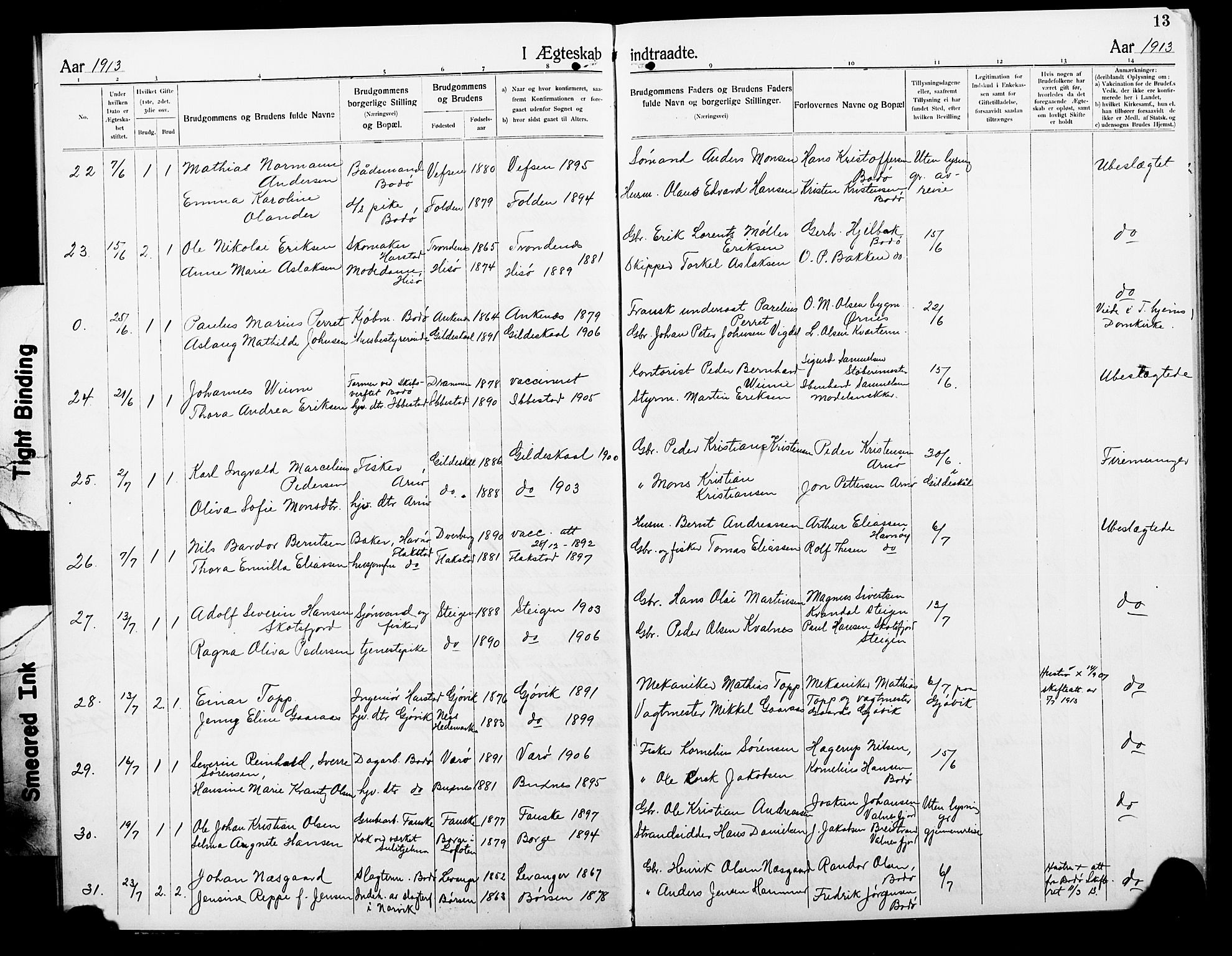 Ministerialprotokoller, klokkerbøker og fødselsregistre - Nordland, AV/SAT-A-1459/801/L0035: Parish register (copy) no. 801C10, 1910-1923, p. 13