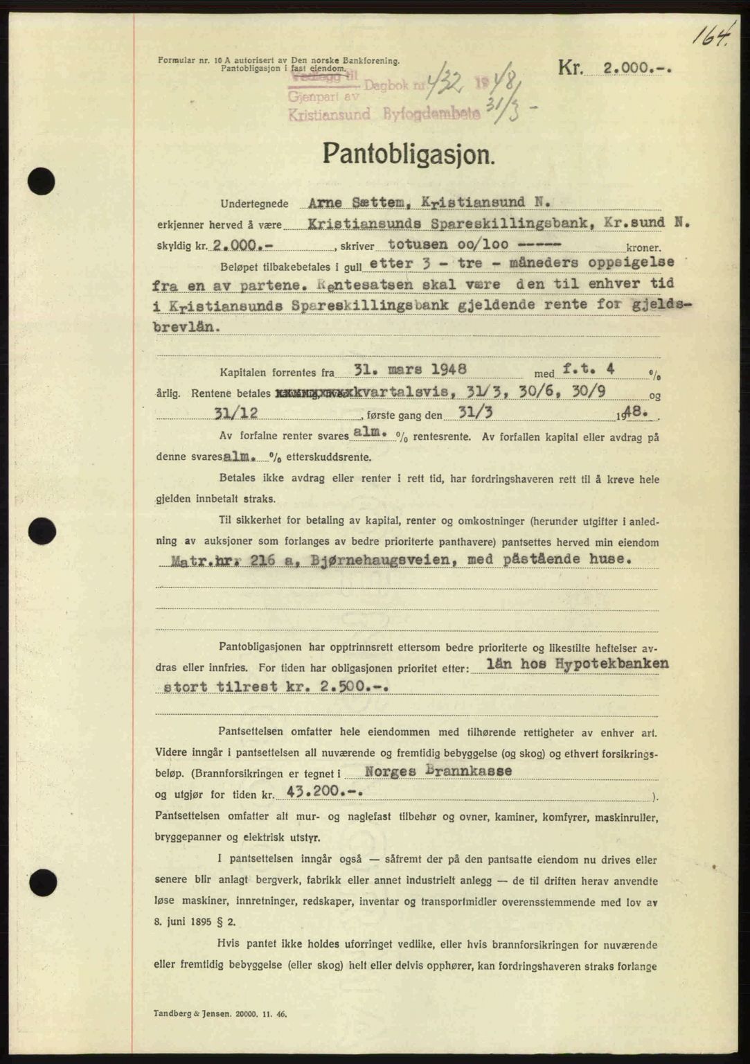 Kristiansund byfogd, AV/SAT-A-4587/A/27: Mortgage book no. 44, 1947-1948, Diary no: : 432/1948