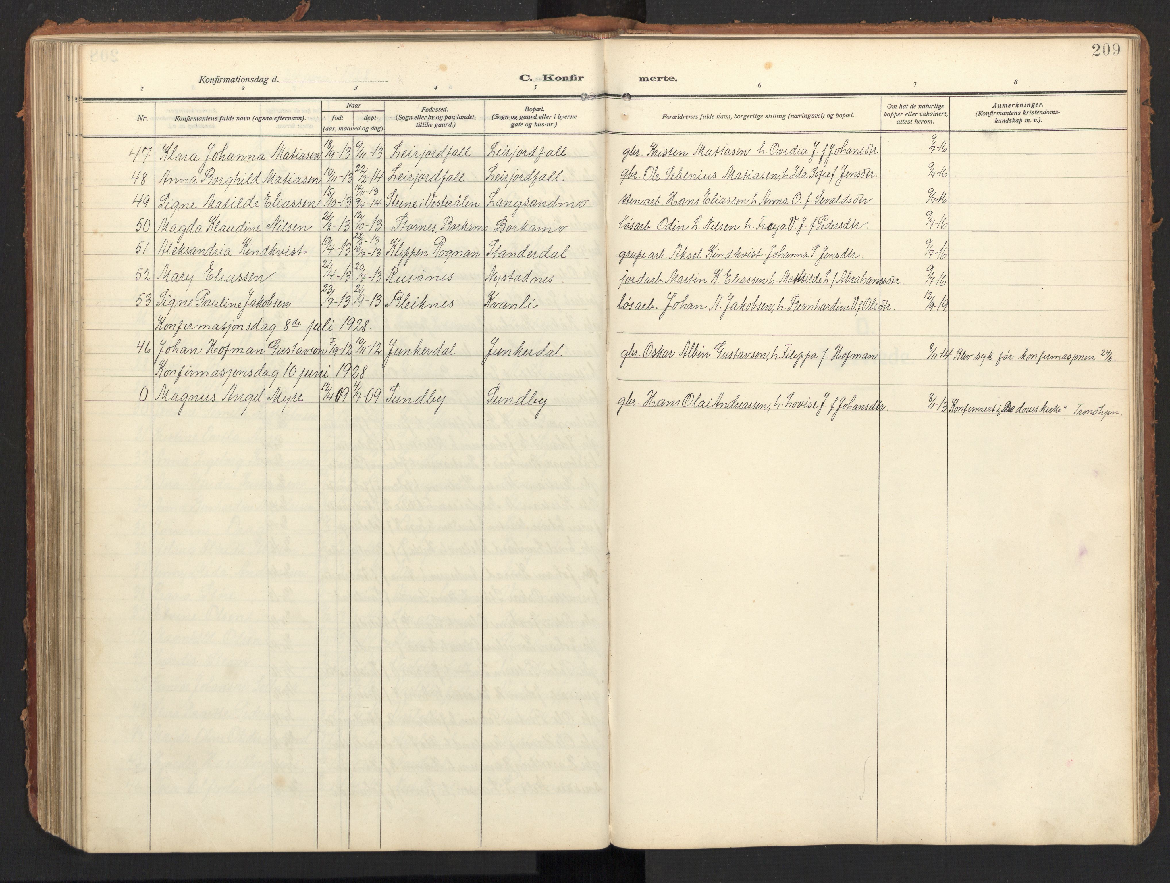 Ministerialprotokoller, klokkerbøker og fødselsregistre - Nordland, SAT/A-1459/847/L0683: Parish register (copy) no. 847C11, 1908-1929, p. 209