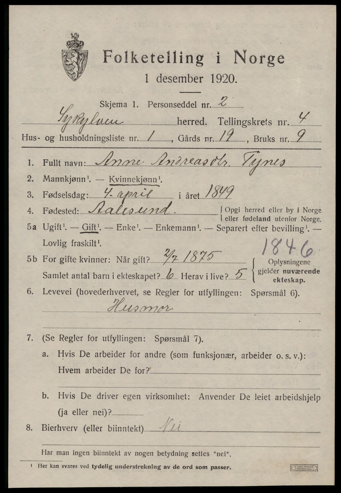 SAT, 1920 census for Sykkylven, 1920, p. 2737