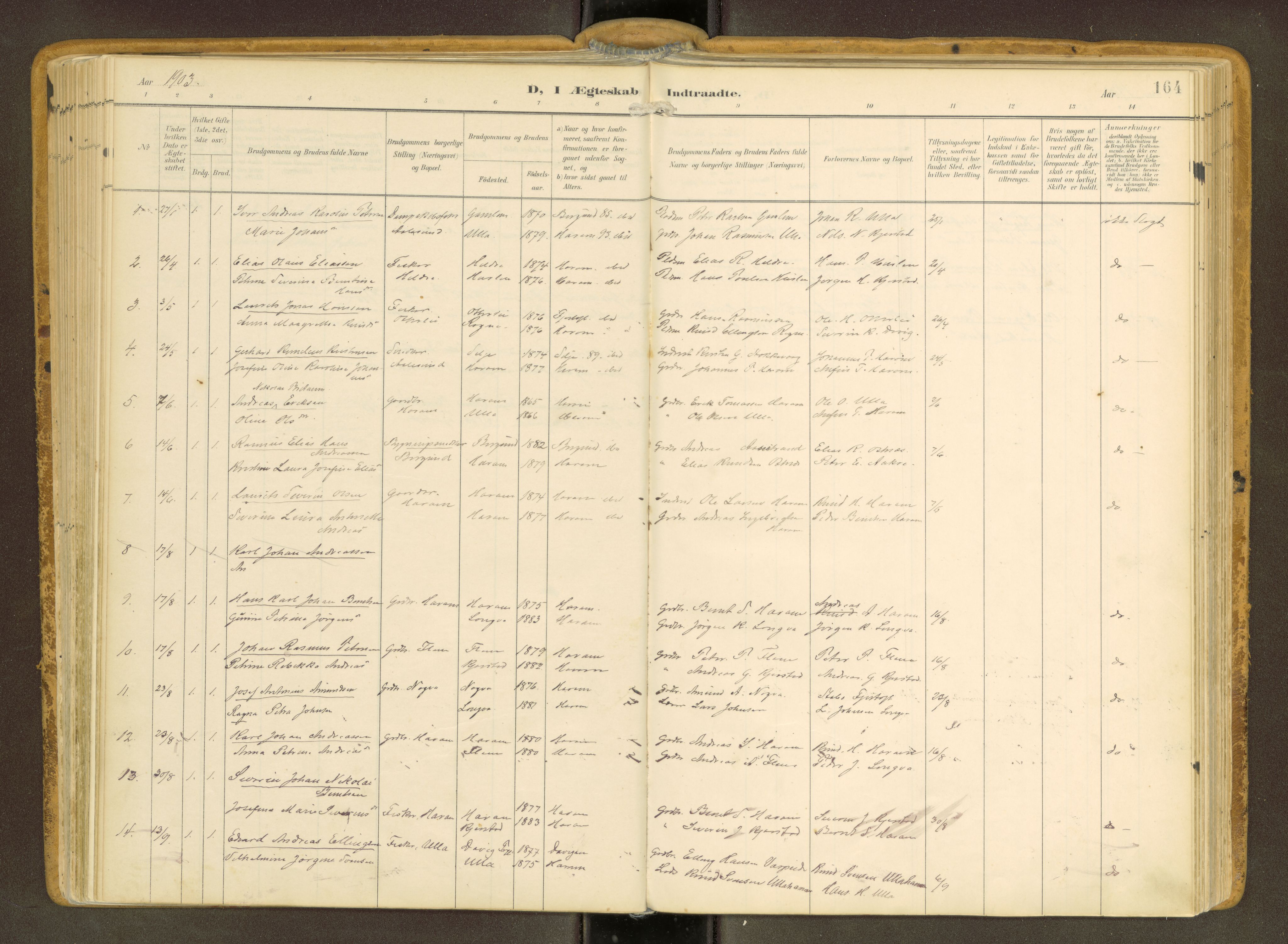 Ministerialprotokoller, klokkerbøker og fødselsregistre - Møre og Romsdal, SAT/A-1454/536/L0517: Parish register (official) no. 536A--, 1897-1917, p. 164
