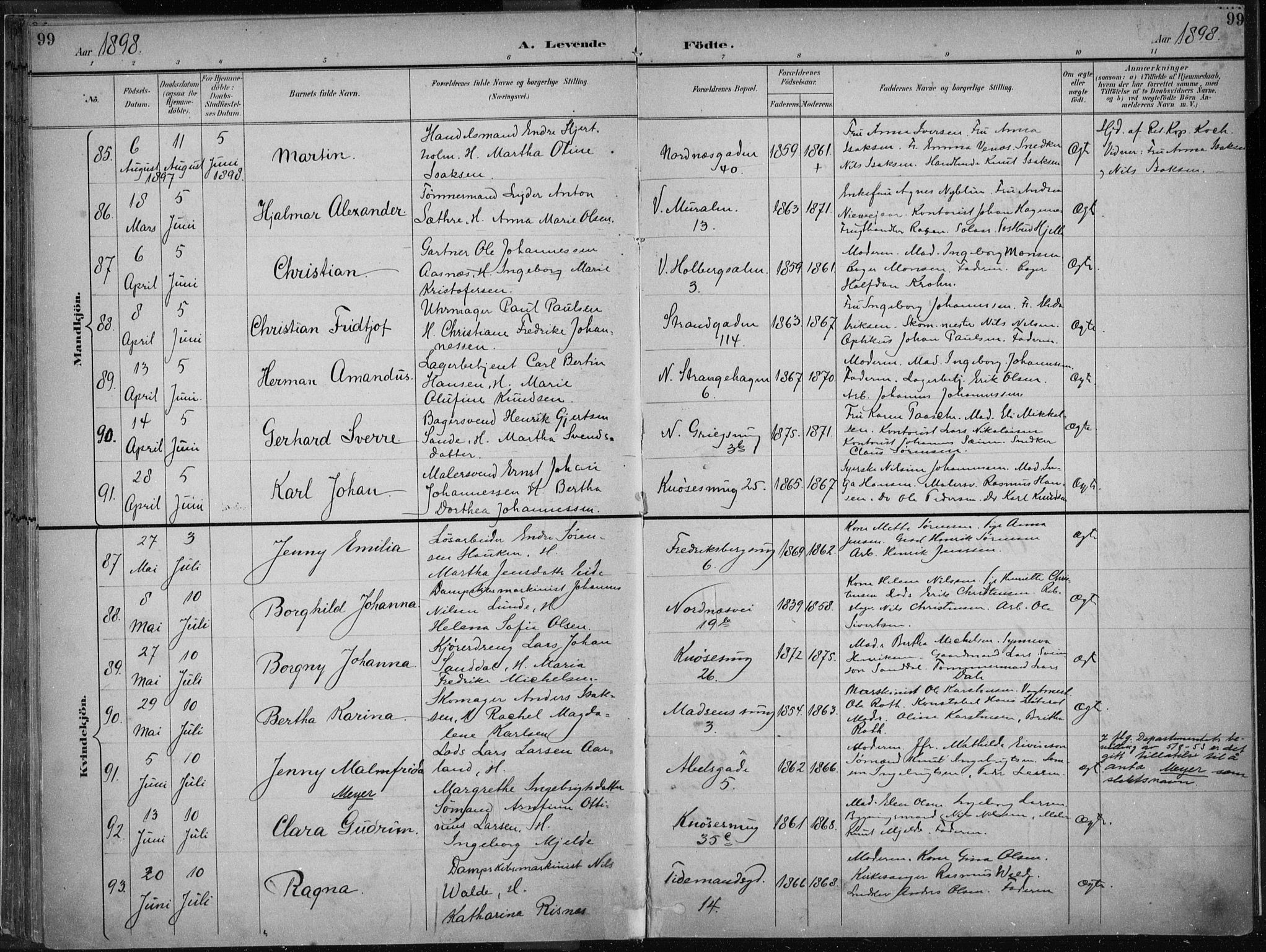 Nykirken Sokneprestembete, AV/SAB-A-77101/H/Haa/L0018: Parish register (official) no. B 6, 1895-1903, p. 99