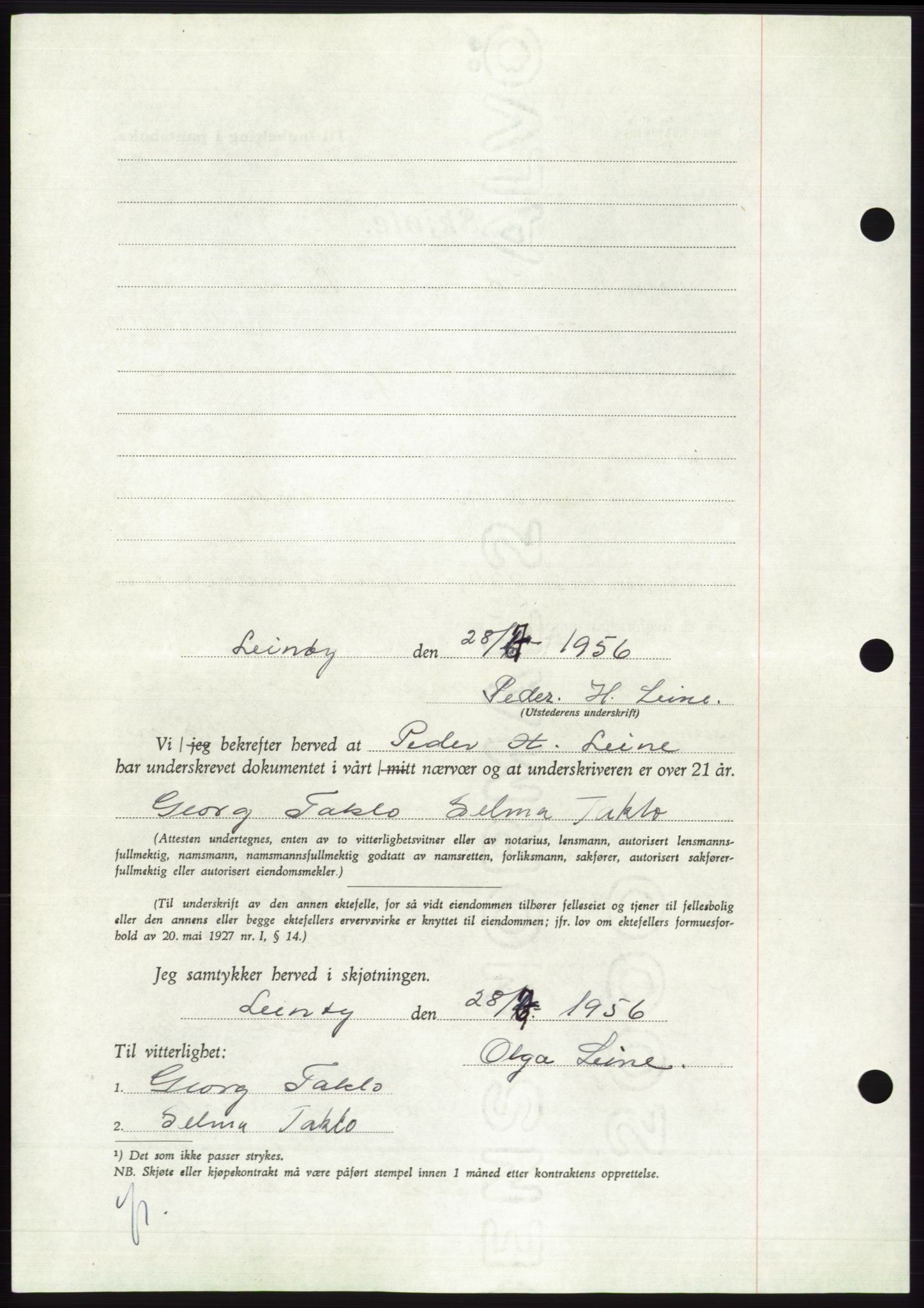 Søre Sunnmøre sorenskriveri, AV/SAT-A-4122/1/2/2C/L0104: Mortgage book no. 30A, 1956-1956, Diary no: : 1710/1956