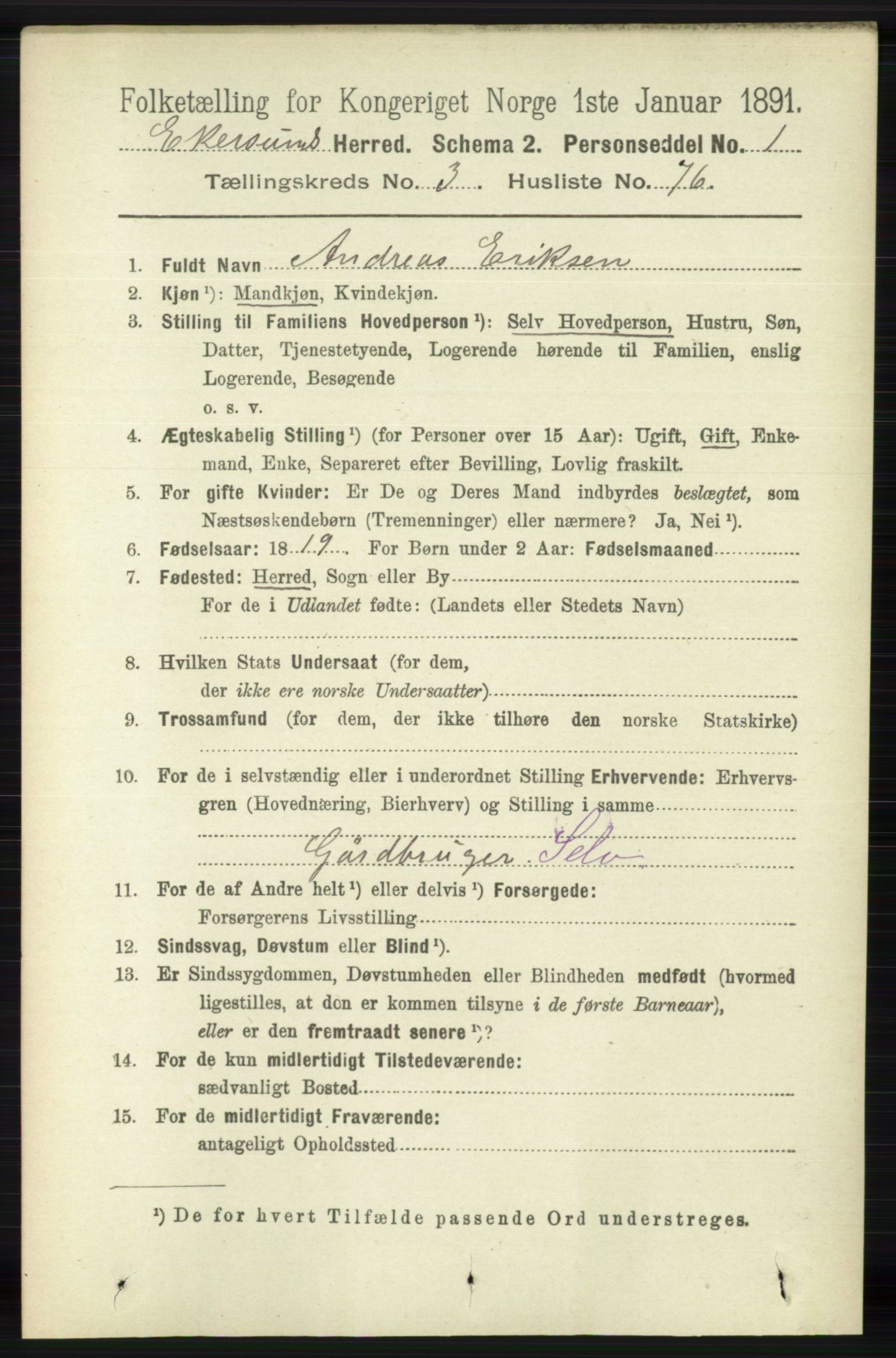 RA, 1891 census for 1116 Eigersund herred, 1891, p. 1502