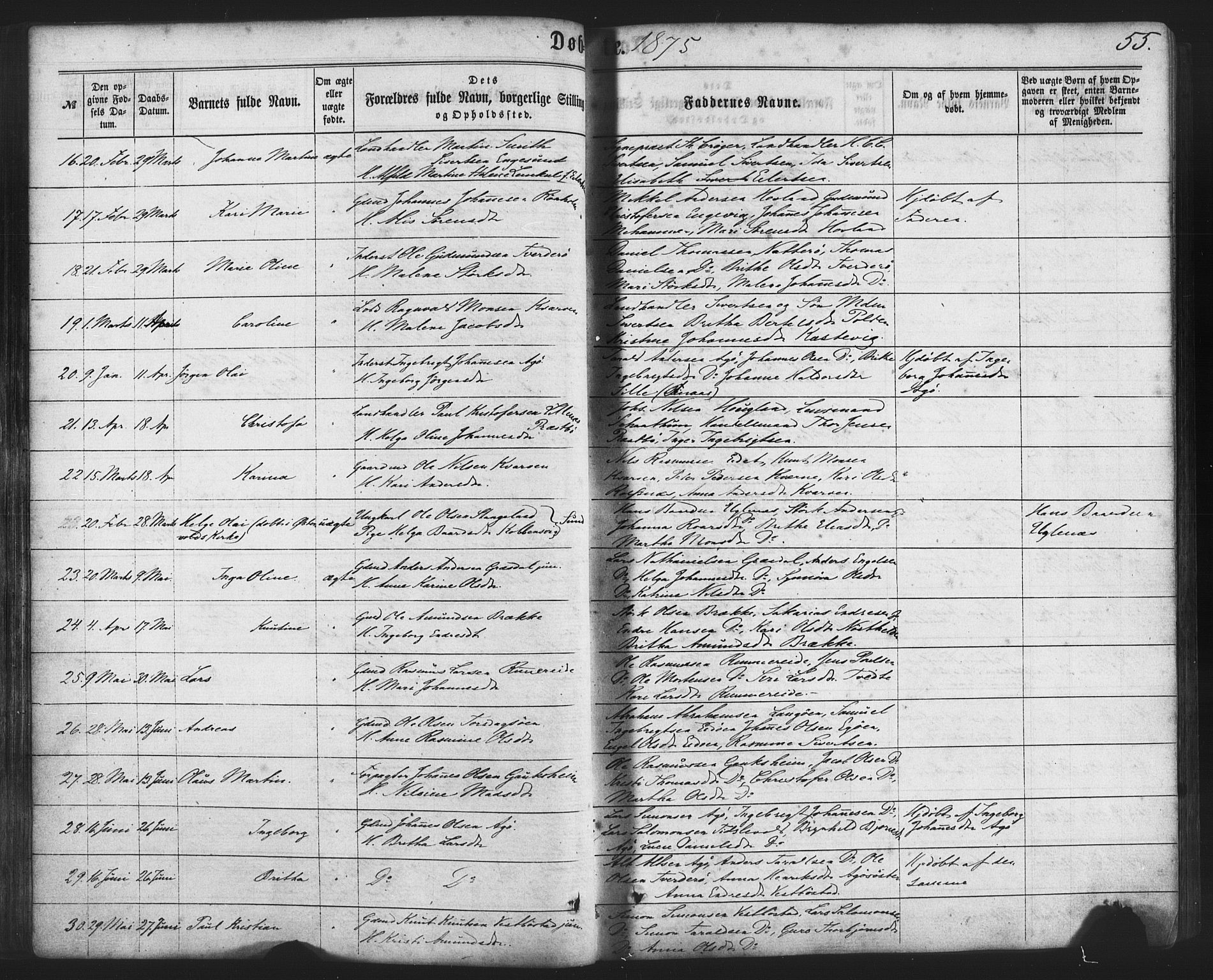Fitjar sokneprestembete, AV/SAB-A-99926: Parish register (official) no. A 1, 1862-1881, p. 55