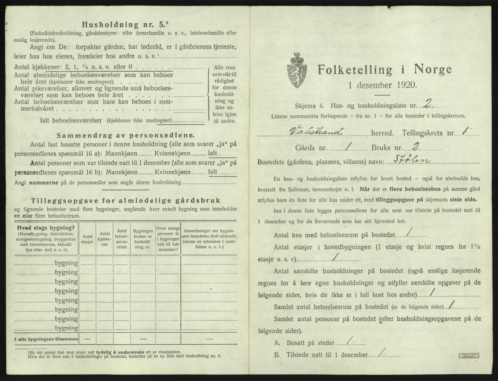 SAB, 1920 census for Valestrand, 1920, p. 26