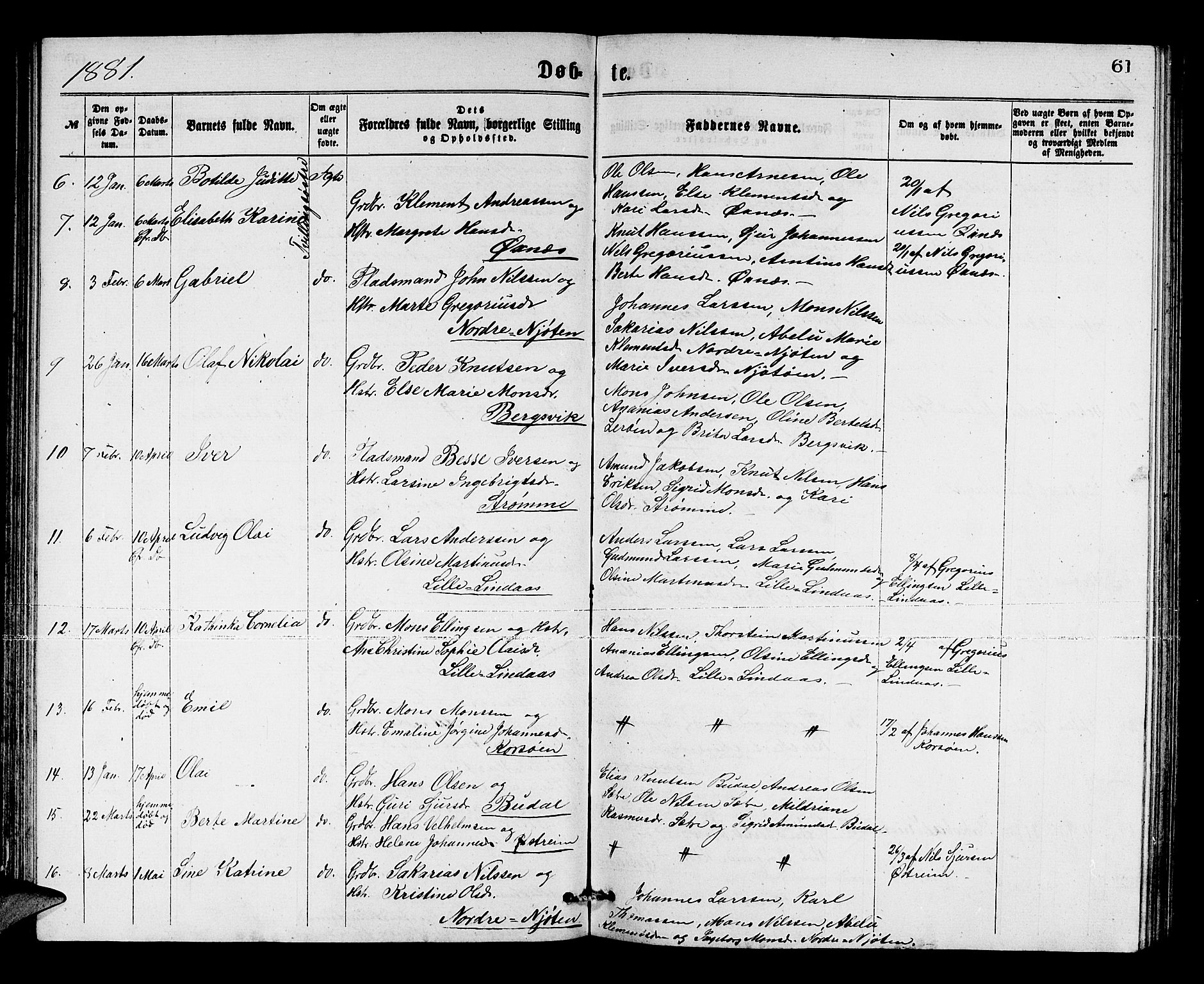 Lindås Sokneprestembete, AV/SAB-A-76701/H/Hab/Habc/L0002: Parish register (copy) no. C 2, 1868-1885, p. 61