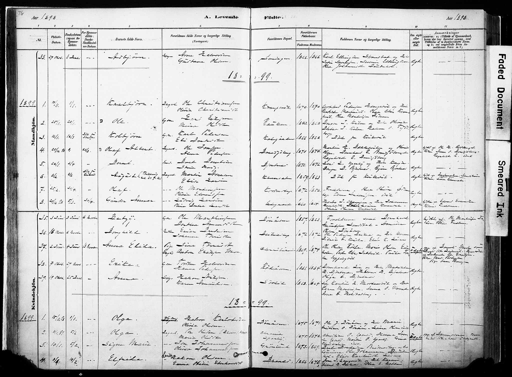 Hof prestekontor, SAH/PREST-038/H/Ha/Haa/L0010: Parish register (official) no. 10, 1878-1909, p. 76