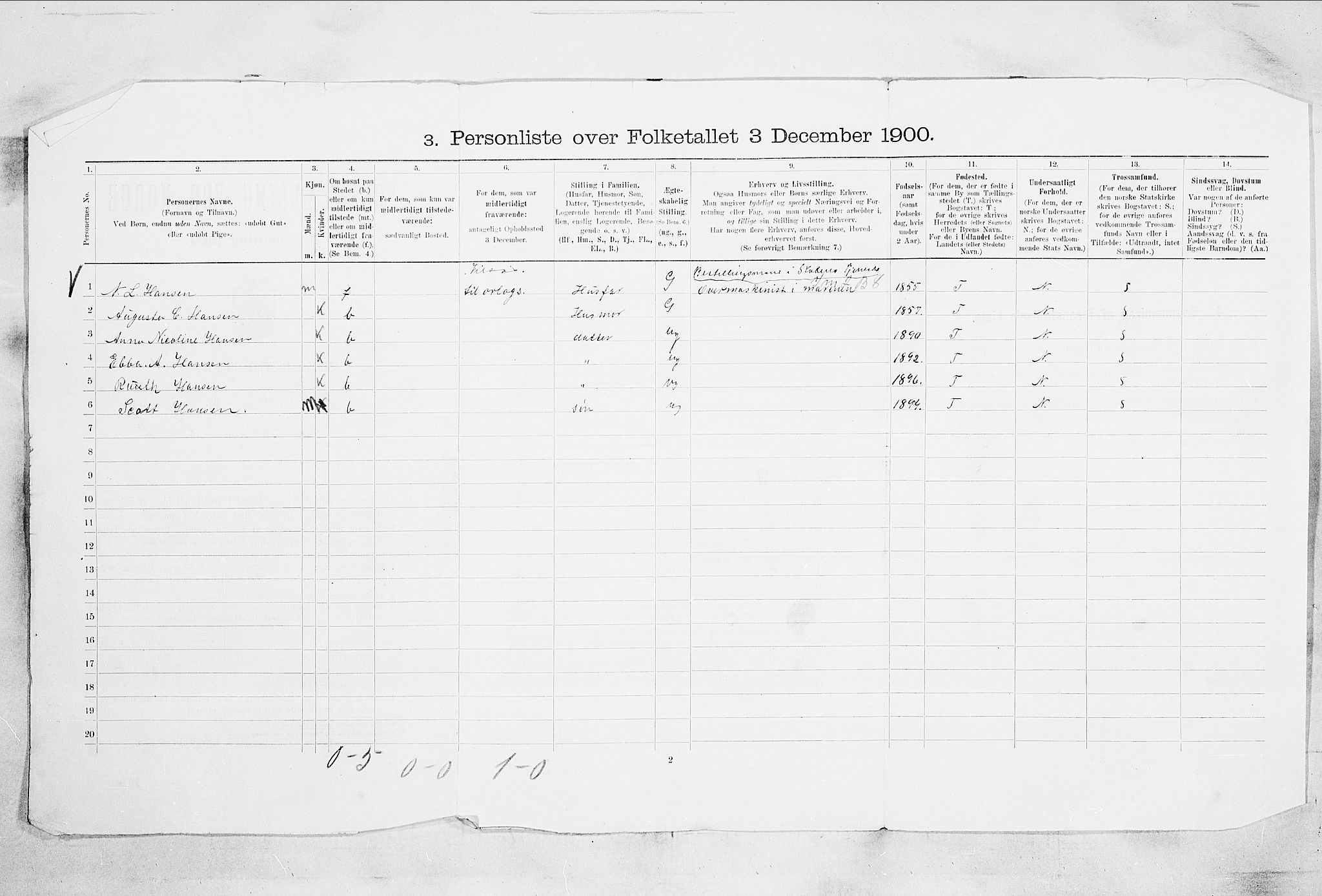 RA, 1900 census for Horten, 1900, p. 4991