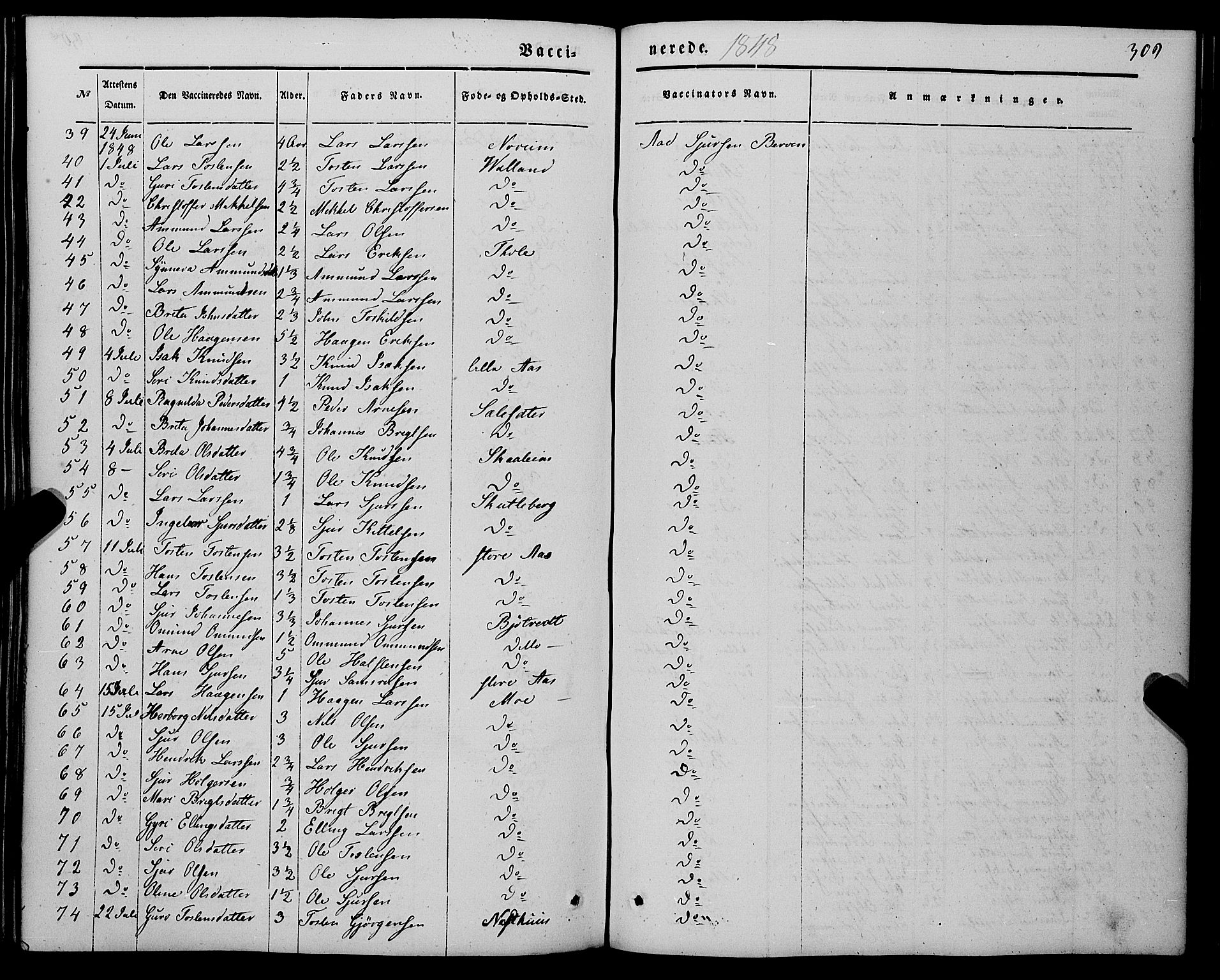 Kvam sokneprestembete, AV/SAB-A-76201/H/Haa: Parish register (official) no. A 8, 1844-1863, p. 309