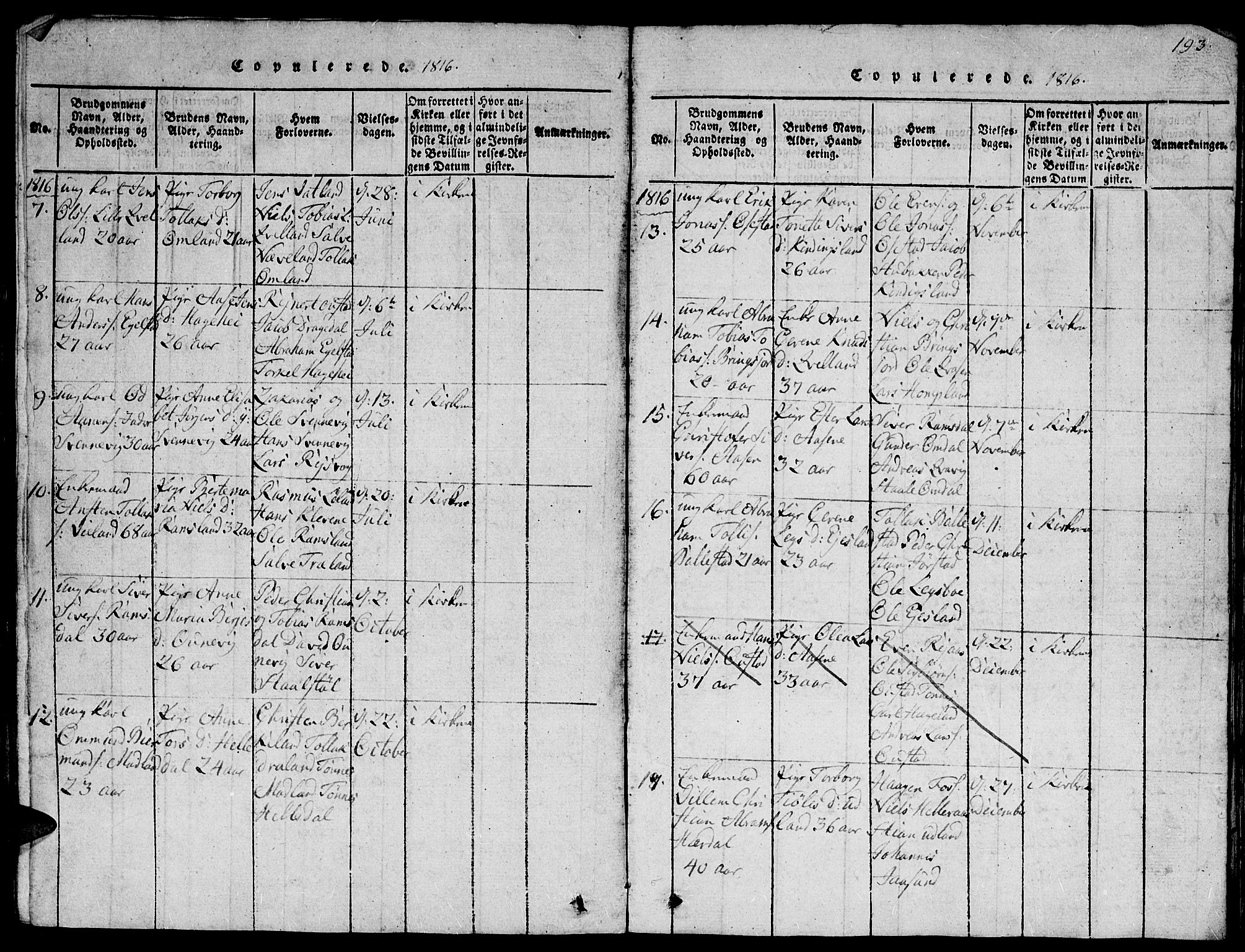 Lyngdal sokneprestkontor, AV/SAK-1111-0029/F/Fb/Fbc/L0001: Parish register (copy) no. B 1, 1815-1844, p. 193