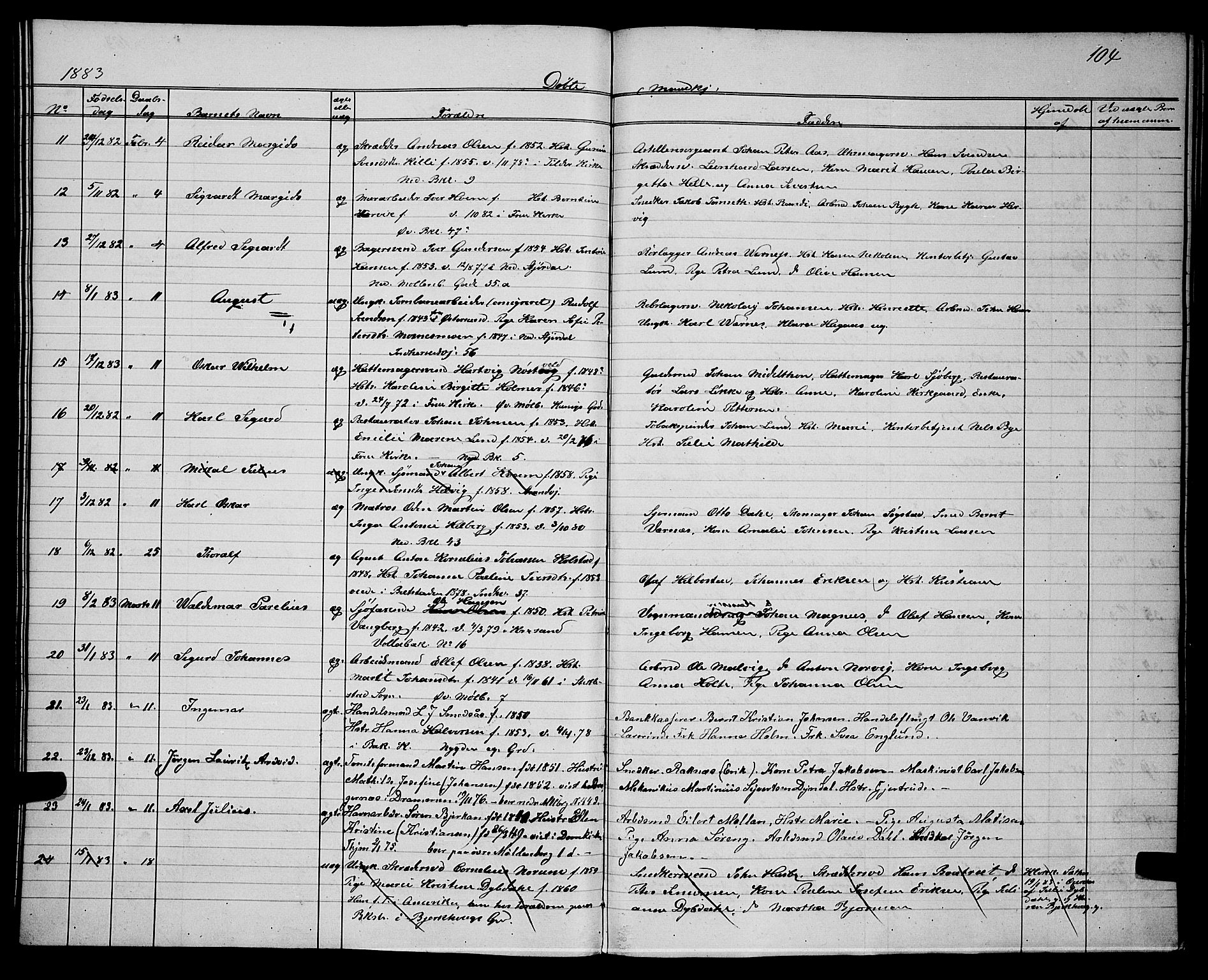Ministerialprotokoller, klokkerbøker og fødselsregistre - Sør-Trøndelag, SAT/A-1456/604/L0220: Parish register (copy) no. 604C03, 1870-1885, p. 104