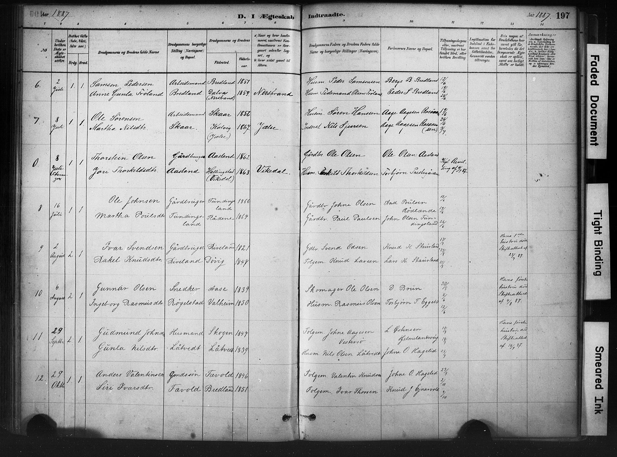 Hjelmeland sokneprestkontor, AV/SAST-A-101843/01/IV/L0014: Parish register (official) no. A 14, 1879-1900, p. 197