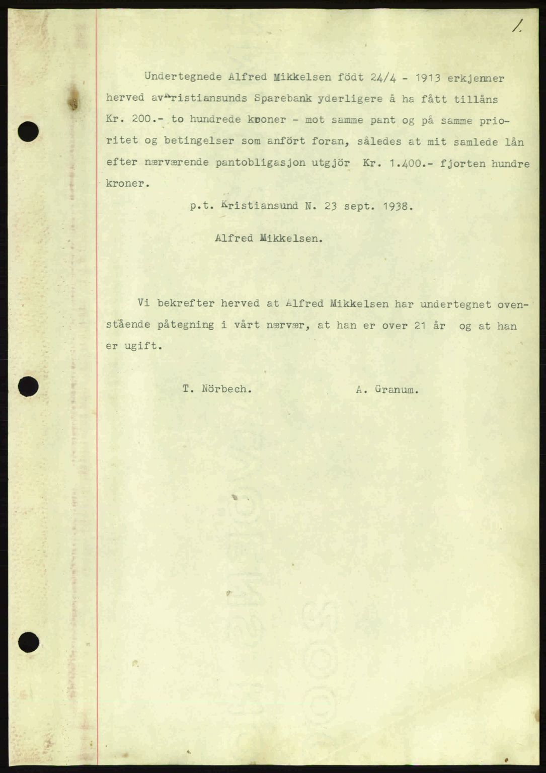 Nordmøre sorenskriveri, SAT/A-4132/1/2/2Ca: Mortgage book no. B84, 1938-1939, Deed date: 26.09.1938