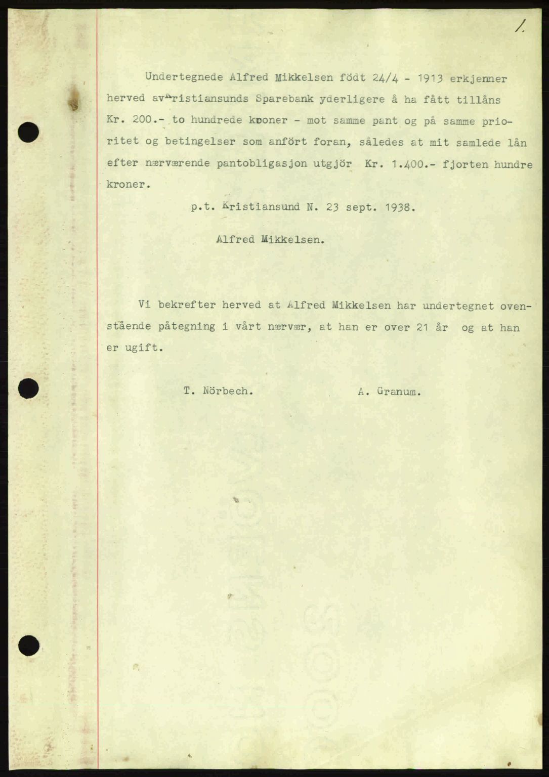 Nordmøre sorenskriveri, AV/SAT-A-4132/1/2/2Ca: Mortgage book no. B84, 1938-1939, Deed date: 26.09.1938