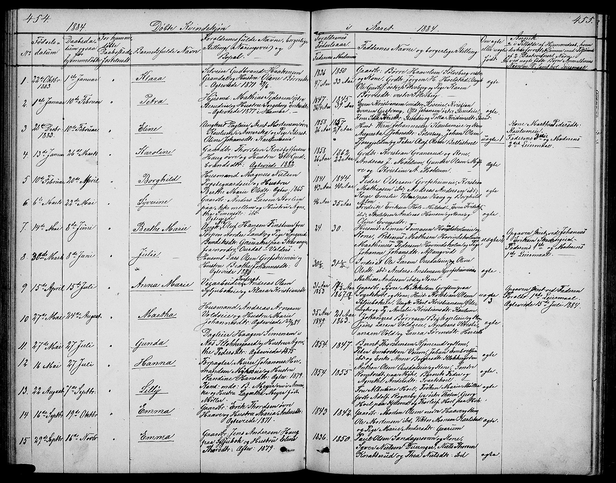 Nes prestekontor, Hedmark, SAH/PREST-020/L/La/L0005: Parish register (copy) no. 5, 1852-1889, p. 454-455