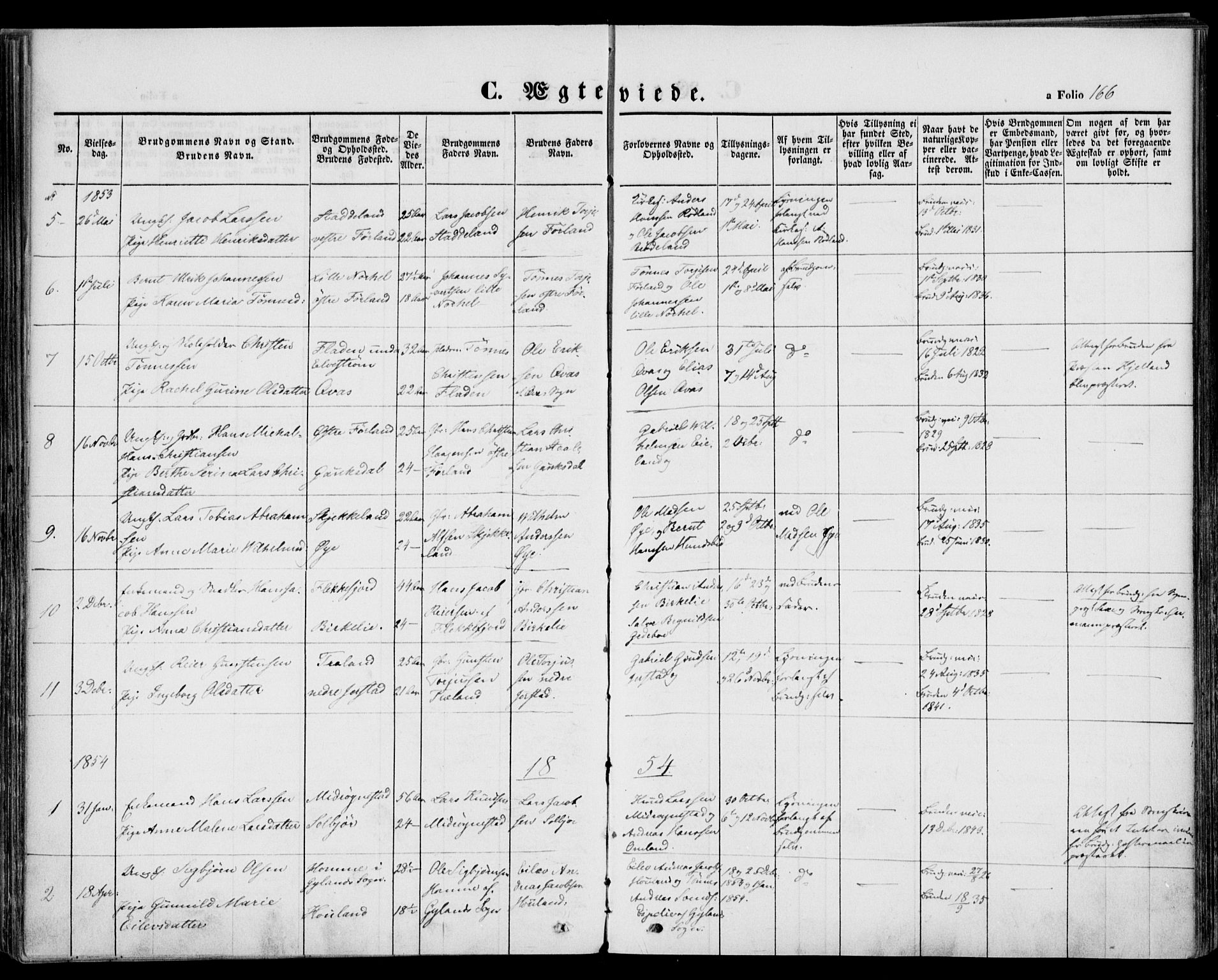 Kvinesdal sokneprestkontor, AV/SAK-1111-0026/F/Fa/Fab/L0005: Parish register (official) no. A 5, 1844-1857, p. 166