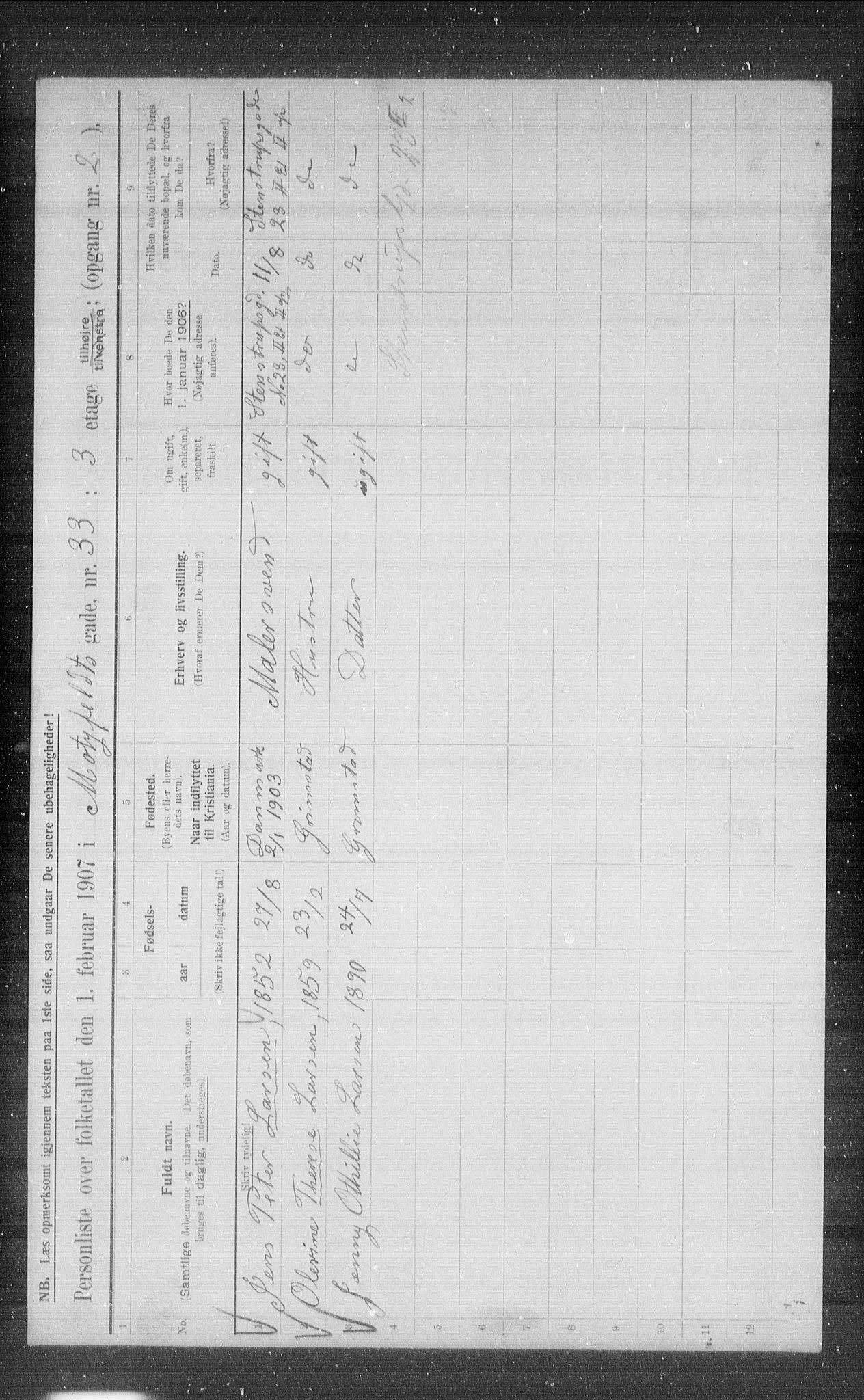 OBA, Municipal Census 1907 for Kristiania, 1907, p. 34015