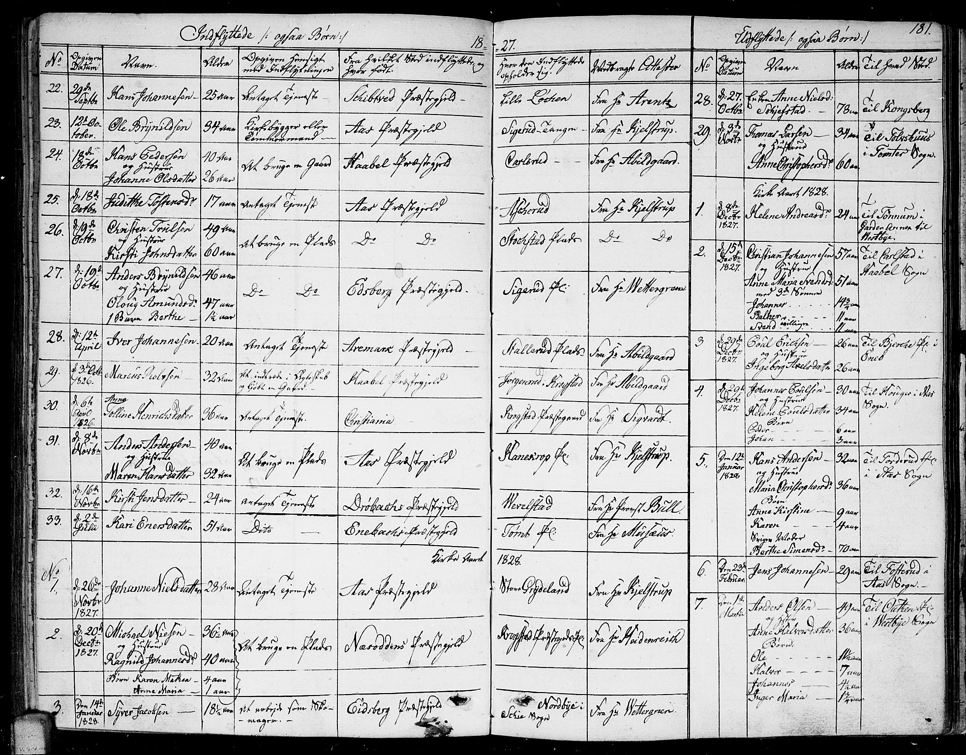 Kråkstad prestekontor Kirkebøker, SAO/A-10125a/F/Fa/L0004: Parish register (official) no. I 4, 1825-1837, p. 181