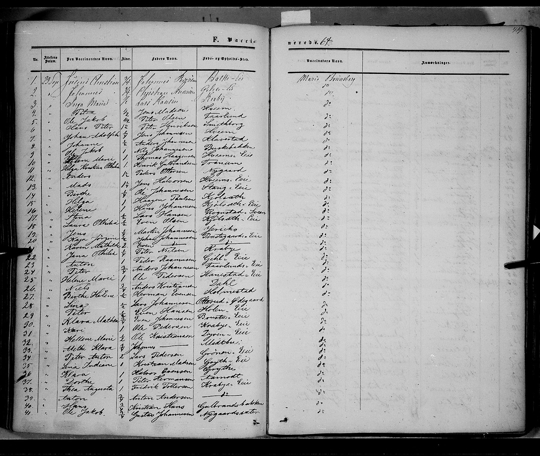 Østre Toten prestekontor, SAH/PREST-104/H/Ha/Haa/L0004: Parish register (official) no. 4, 1857-1865, p. 419