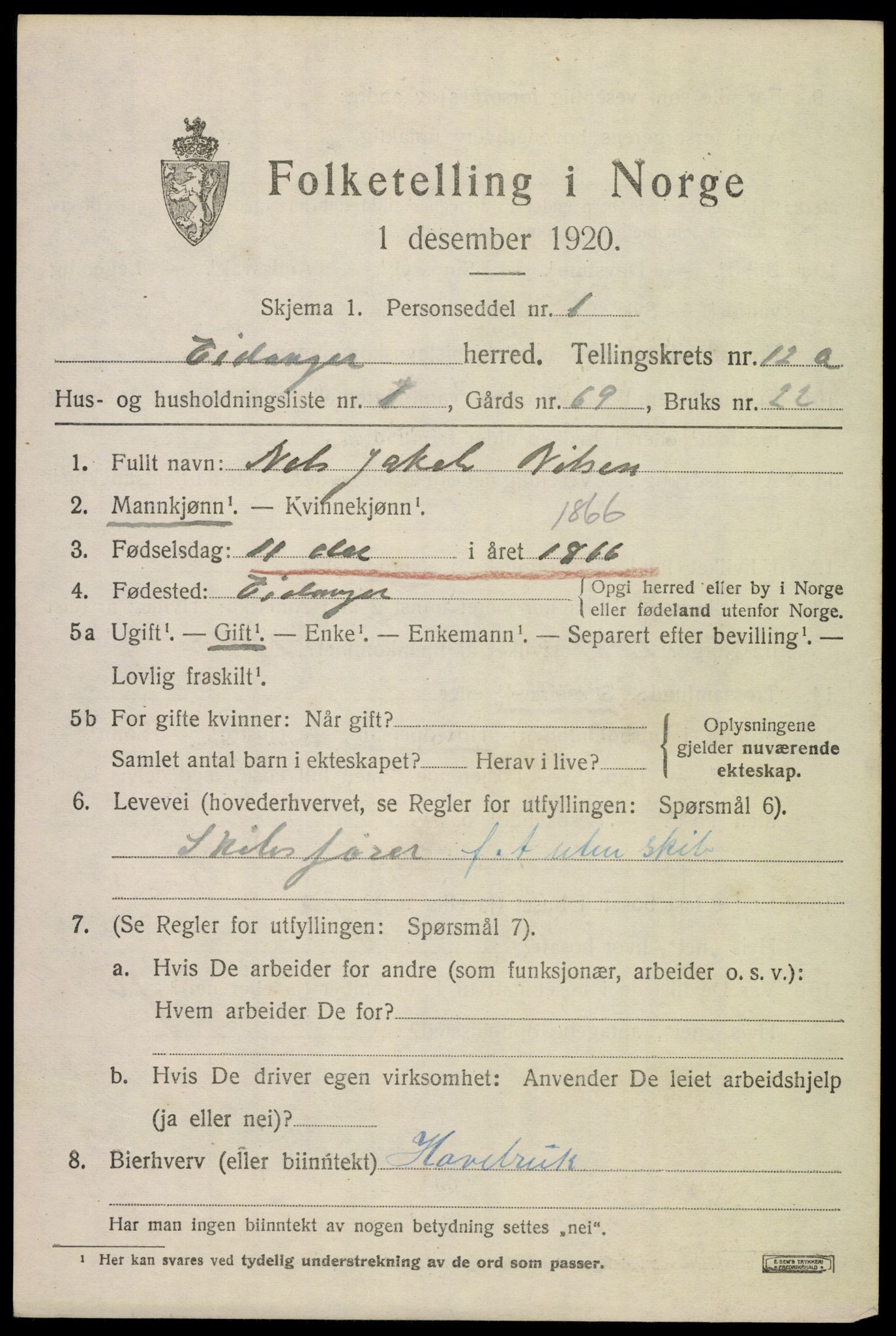 SAKO, 1920 census for Eidanger, 1920, p. 7194