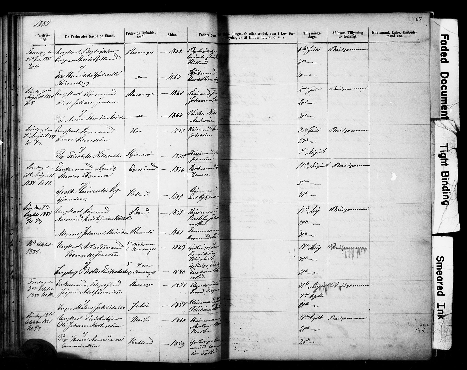 Domkirken sokneprestkontor, SAST/A-101812/001/30/30BB/L0014: Parish register (copy) no. B 14, 1875-1902, p. 65