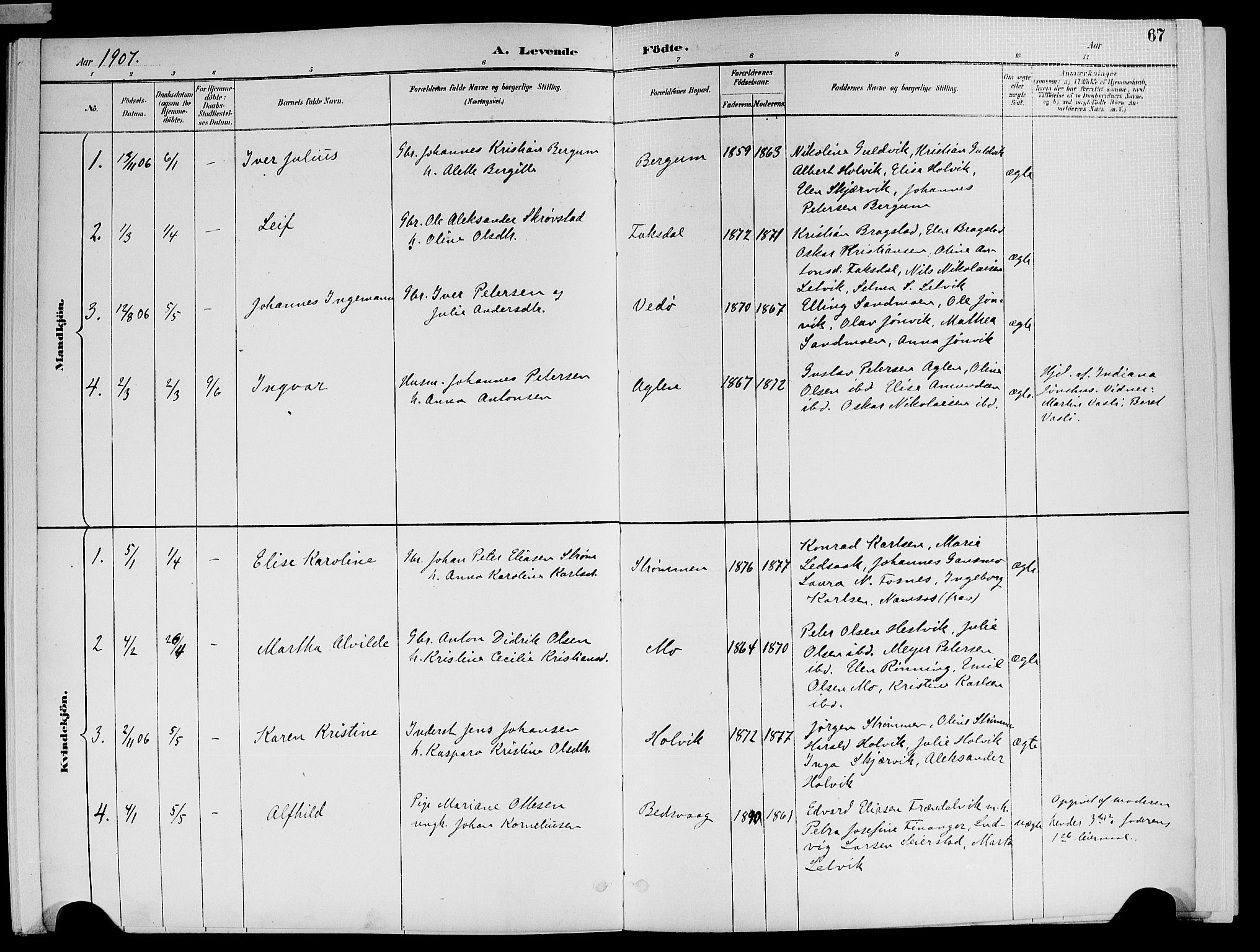 Ministerialprotokoller, klokkerbøker og fødselsregistre - Nord-Trøndelag, SAT/A-1458/773/L0617: Parish register (official) no. 773A08, 1887-1910, p. 67