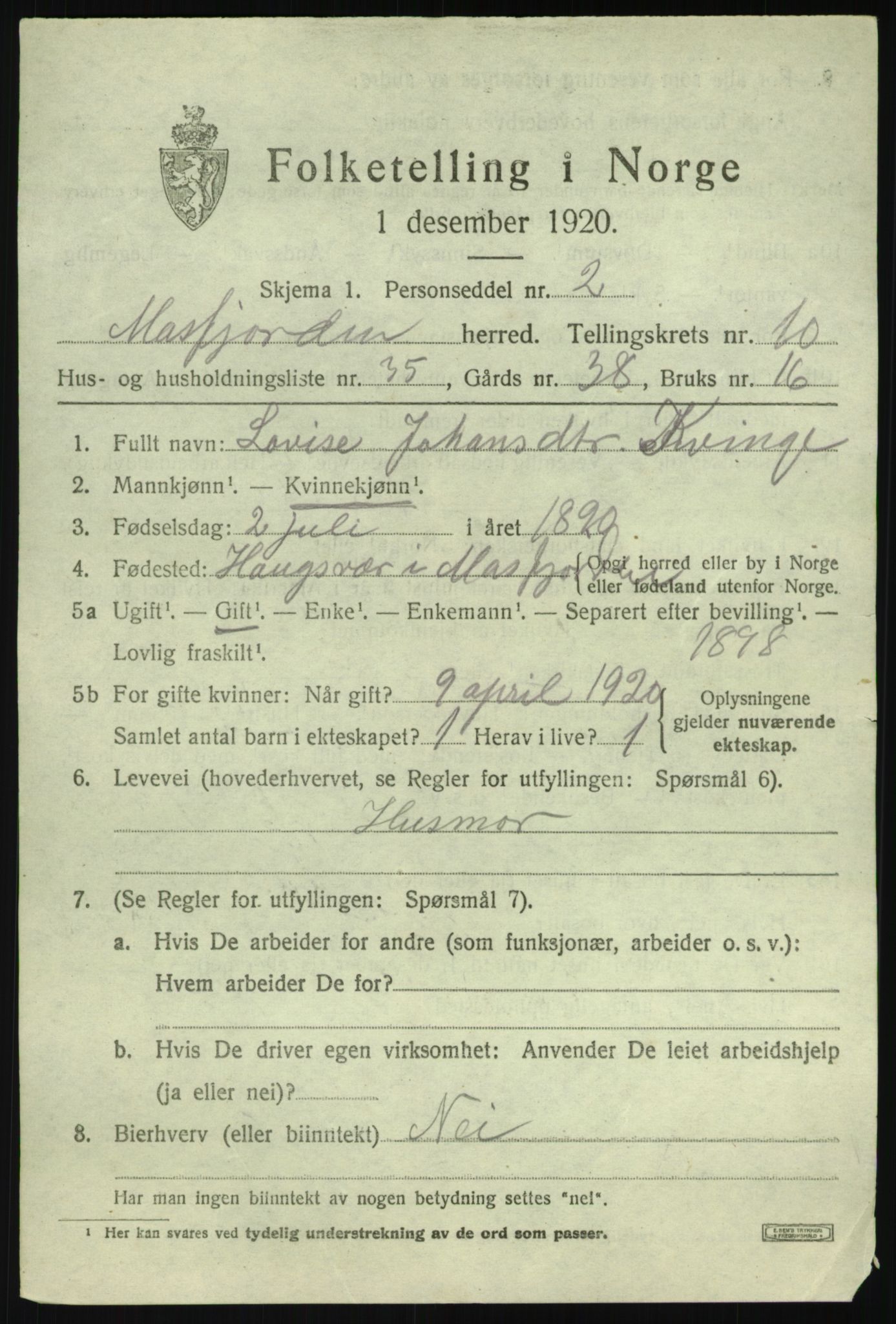 SAB, 1920 census for Masfjorden, 1920, p. 4117