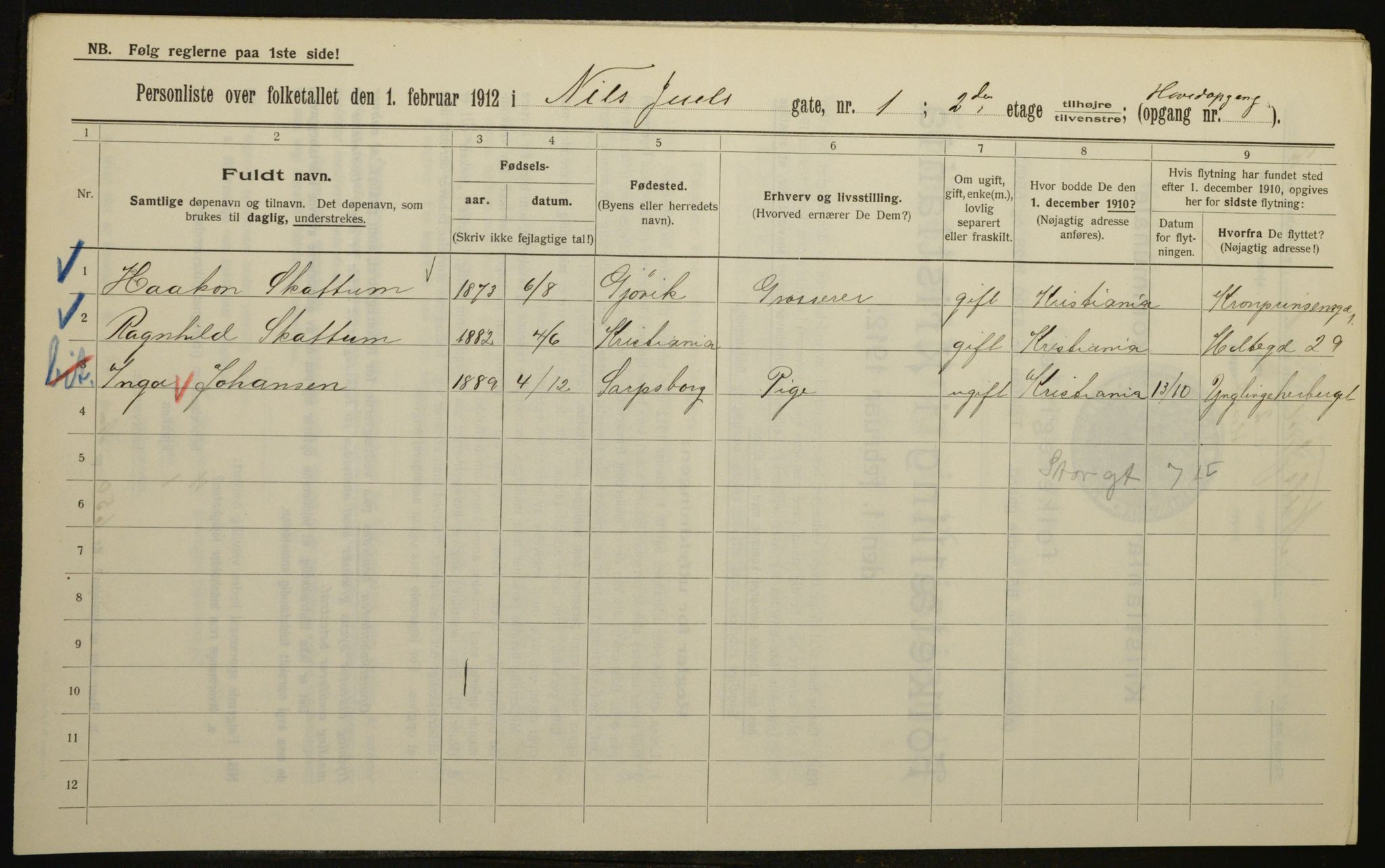 OBA, Municipal Census 1912 for Kristiania, 1912, p. 70726