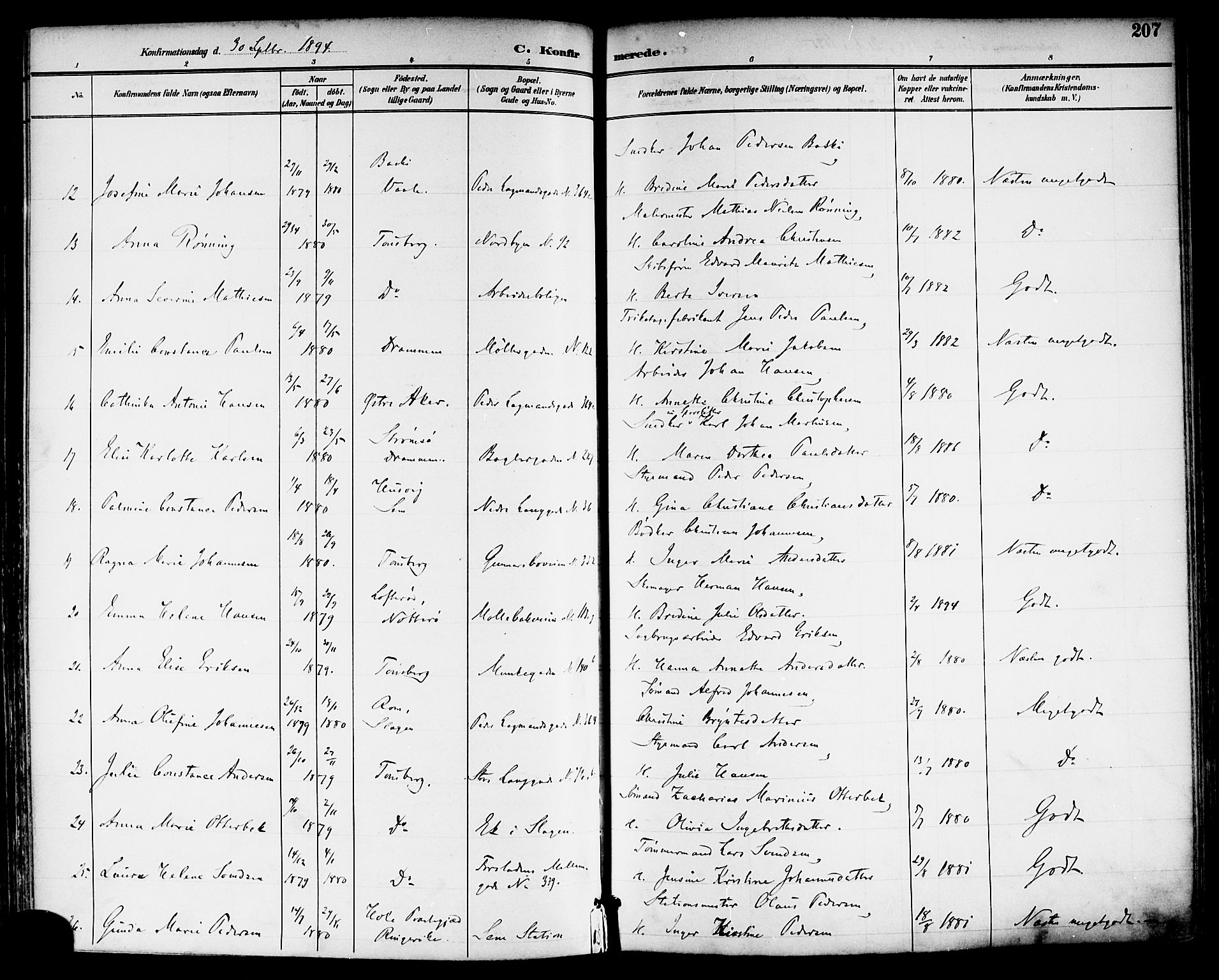 Tønsberg kirkebøker, AV/SAKO-A-330/F/Fa/L0012: Parish register (official) no. I 12, 1891-1899, p. 207