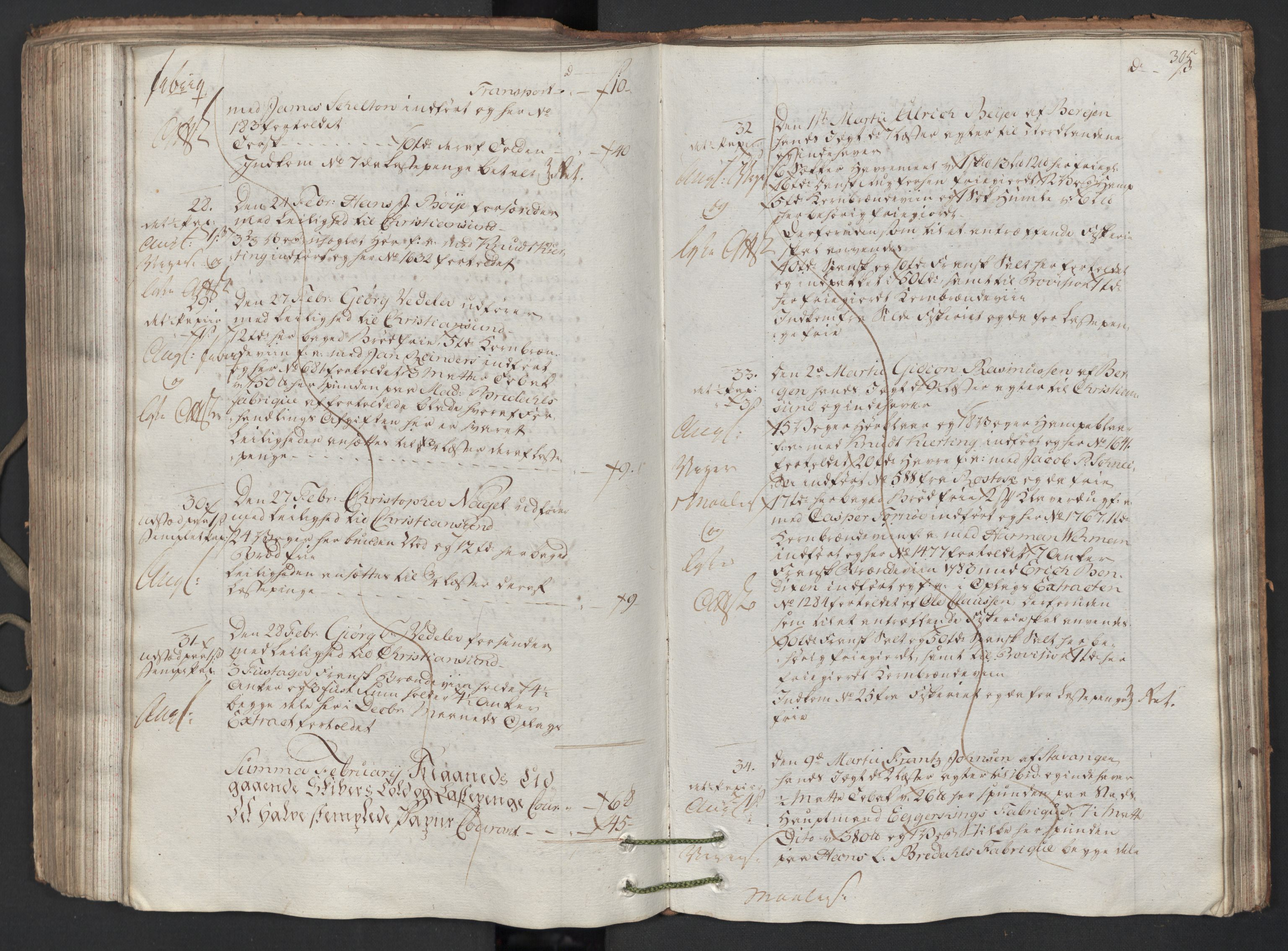 Generaltollkammeret, tollregnskaper, AV/RA-EA-5490/R26/L0223/0001: Tollregnskaper Bergen A / Utgående hovedtollbok, 1786, p. 304b-305a