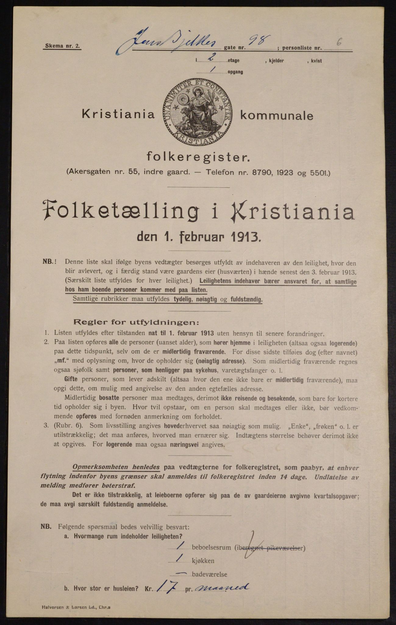 OBA, Municipal Census 1913 for Kristiania, 1913, p. 46554