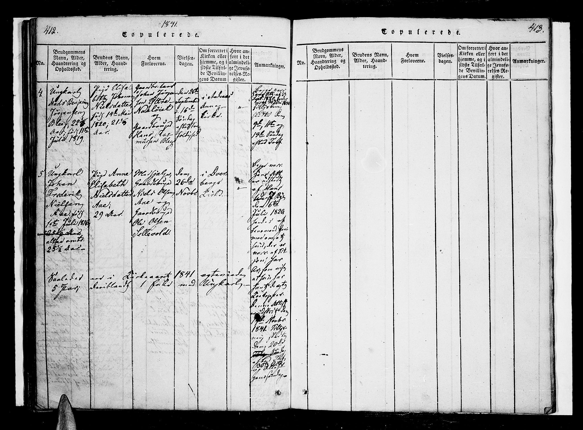 Ministerialprotokoller, klokkerbøker og fødselsregistre - Nordland, SAT/A-1459/897/L1395: Parish register (official) no. 897A03, 1820-1841, p. 412-413