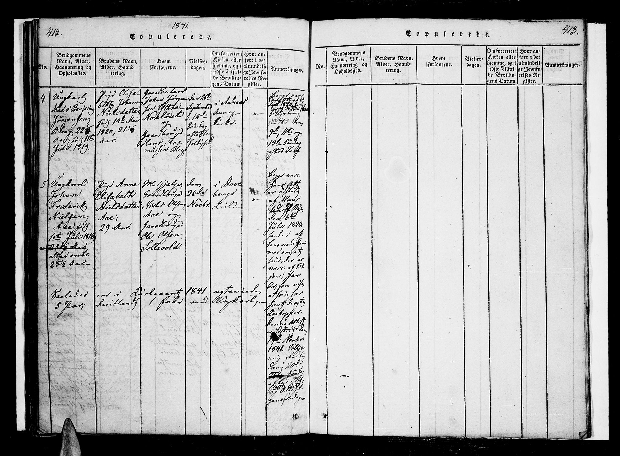 Ministerialprotokoller, klokkerbøker og fødselsregistre - Nordland, AV/SAT-A-1459/897/L1395: Parish register (official) no. 897A03, 1820-1841, p. 412-413