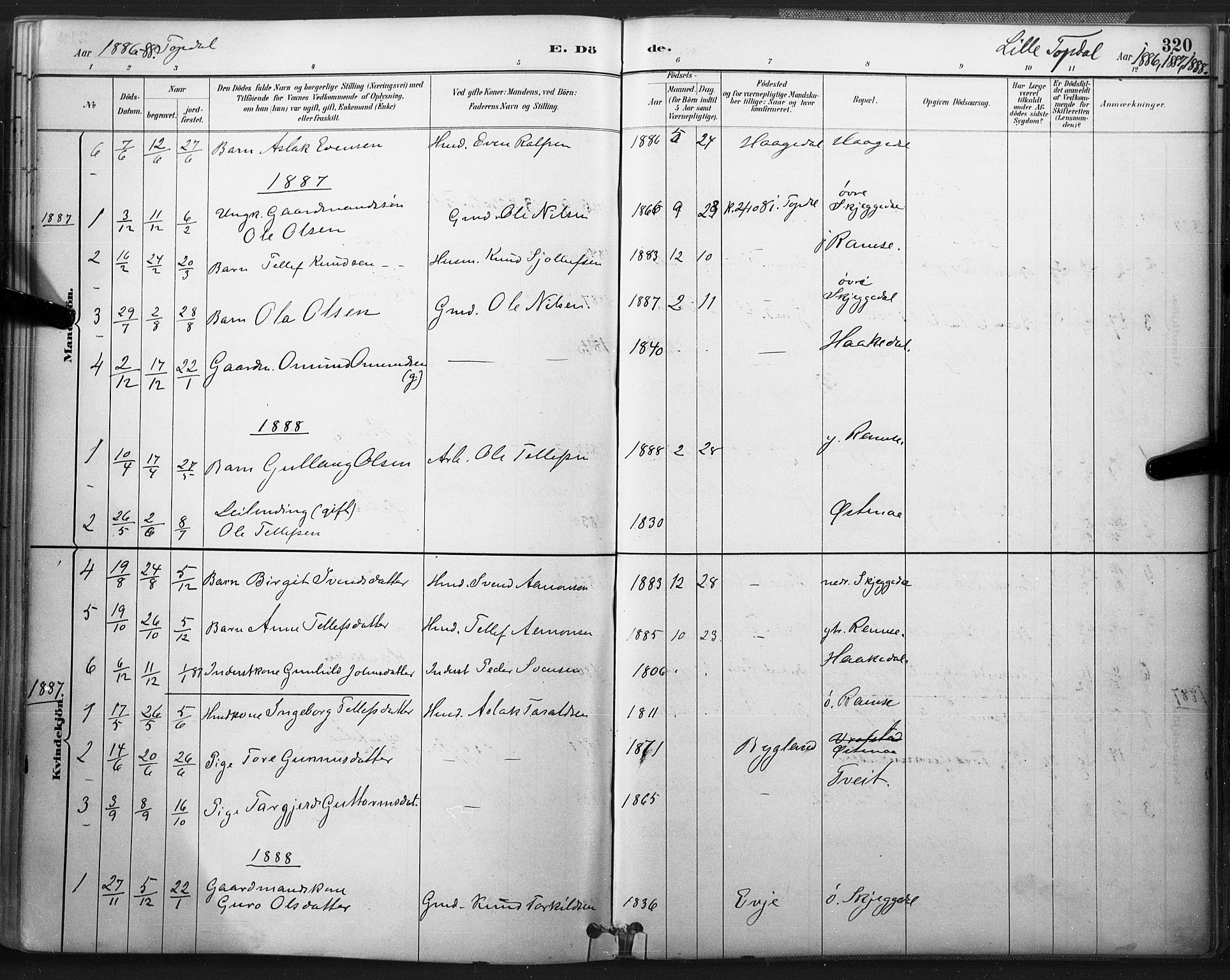 Åmli sokneprestkontor, SAK/1111-0050/F/Fa/Fac/L0010: Parish register (official) no. A 10 /3, 1885-1899, p. 320