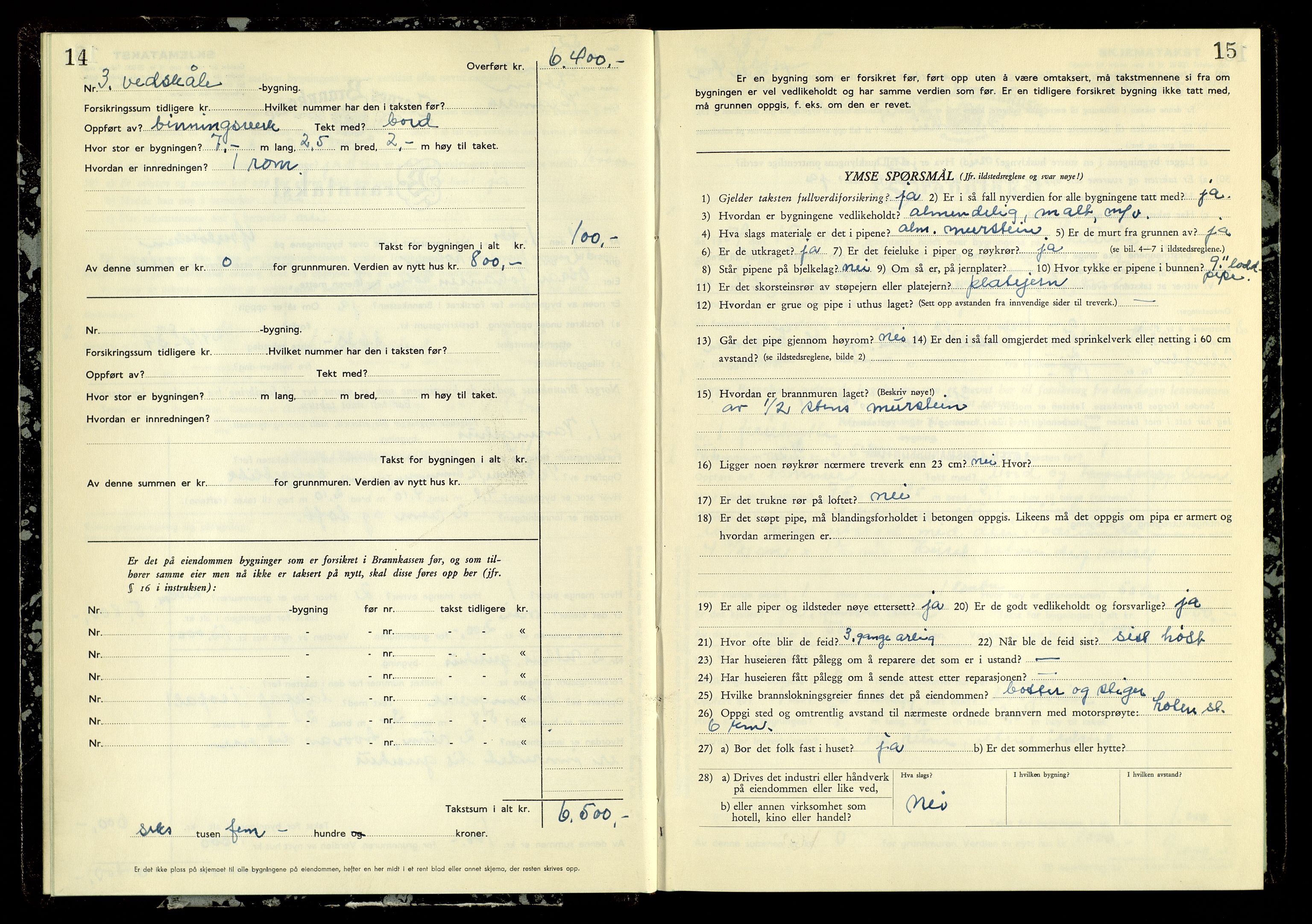 Norges Brannkasse, Løten, AV/SAH-NBRANL-007/F/L0006: Branntakstprotokoll, 1951-1954, p. 14-15