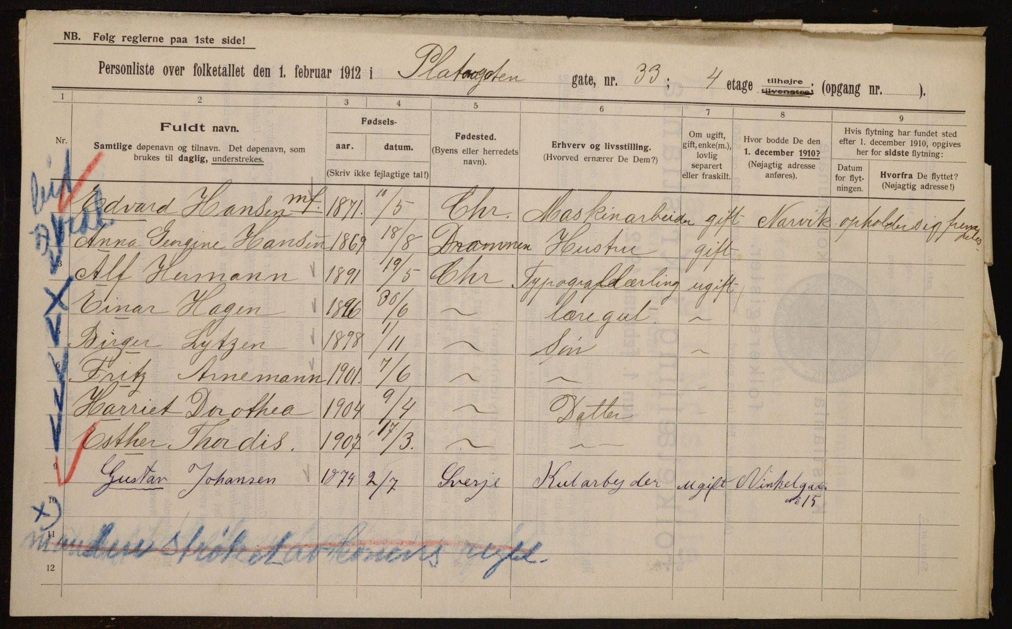 OBA, Municipal Census 1912 for Kristiania, 1912, p. 81375