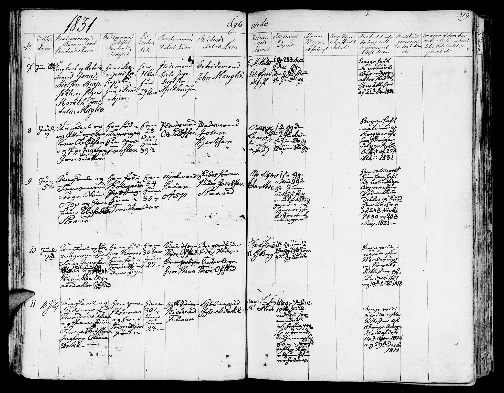 Ministerialprotokoller, klokkerbøker og fødselsregistre - Sør-Trøndelag, SAT/A-1456/602/L0109: Parish register (official) no. 602A07, 1821-1840, p. 319