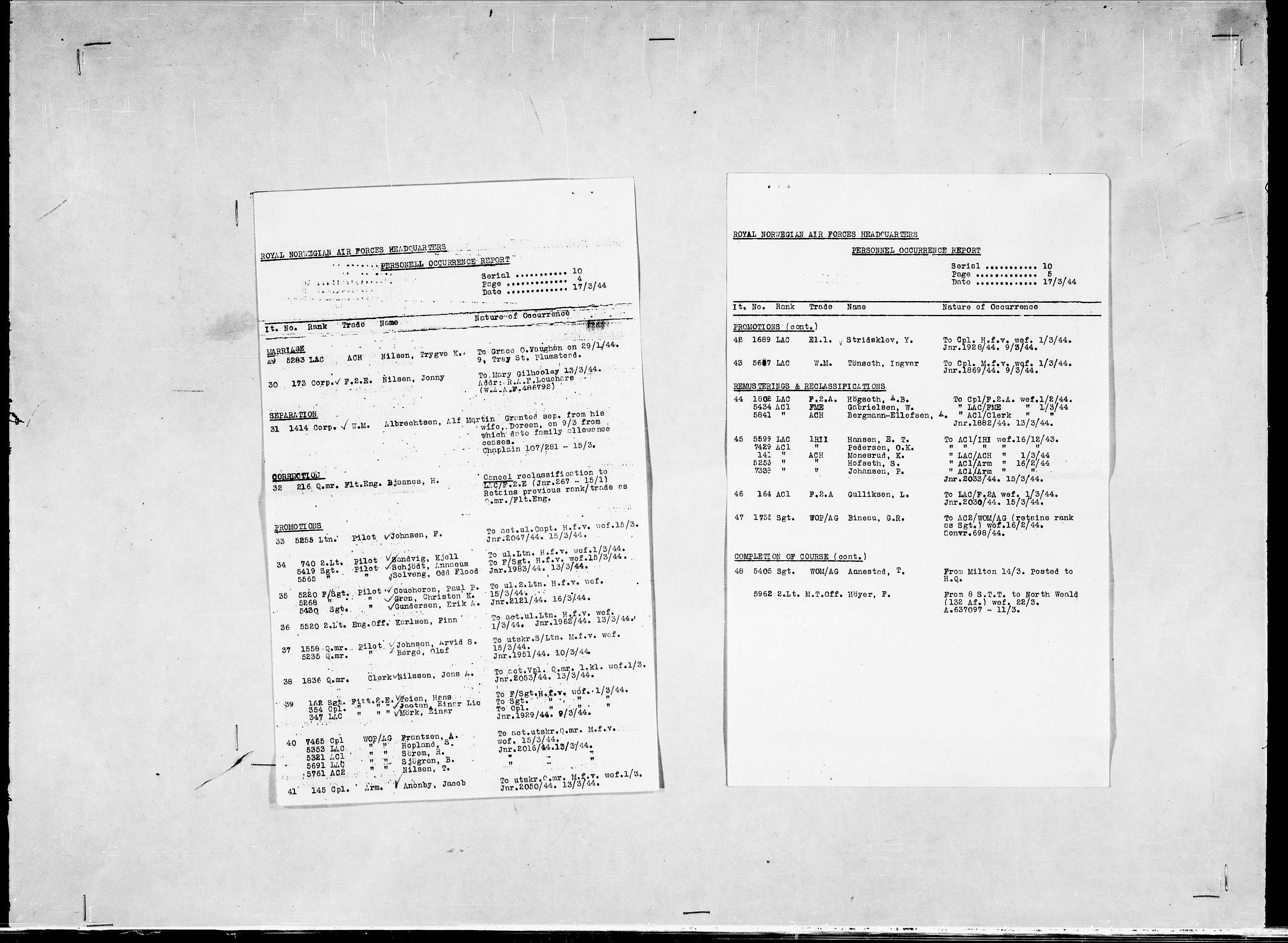 Forsvaret, Flyvåpnenes treningsleir 1940-1945, AV/RA-RAFA-3974/V/L0038: Ekspedisjonskontoret. 8. Personellkontoret, 1940-1945