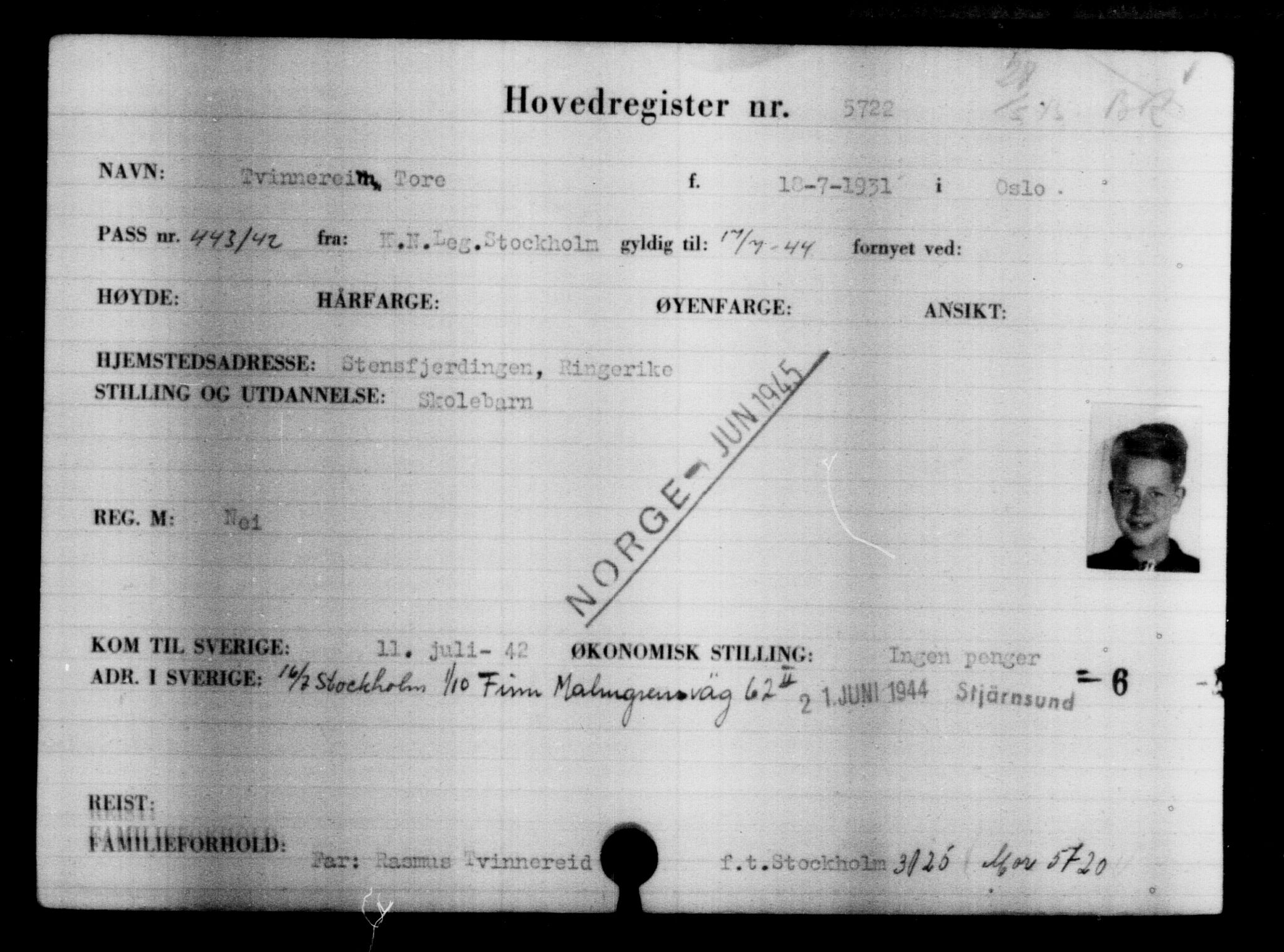 Utenriksstasjonene, Legasjonen i Stockholm, Flyktningkontoret, AV/RA-S-6753/V/Va/L0004: Kjesäterkartoteket, flyktninger med registreringsnr. 3496-6610, 1940-1945, p. 2577